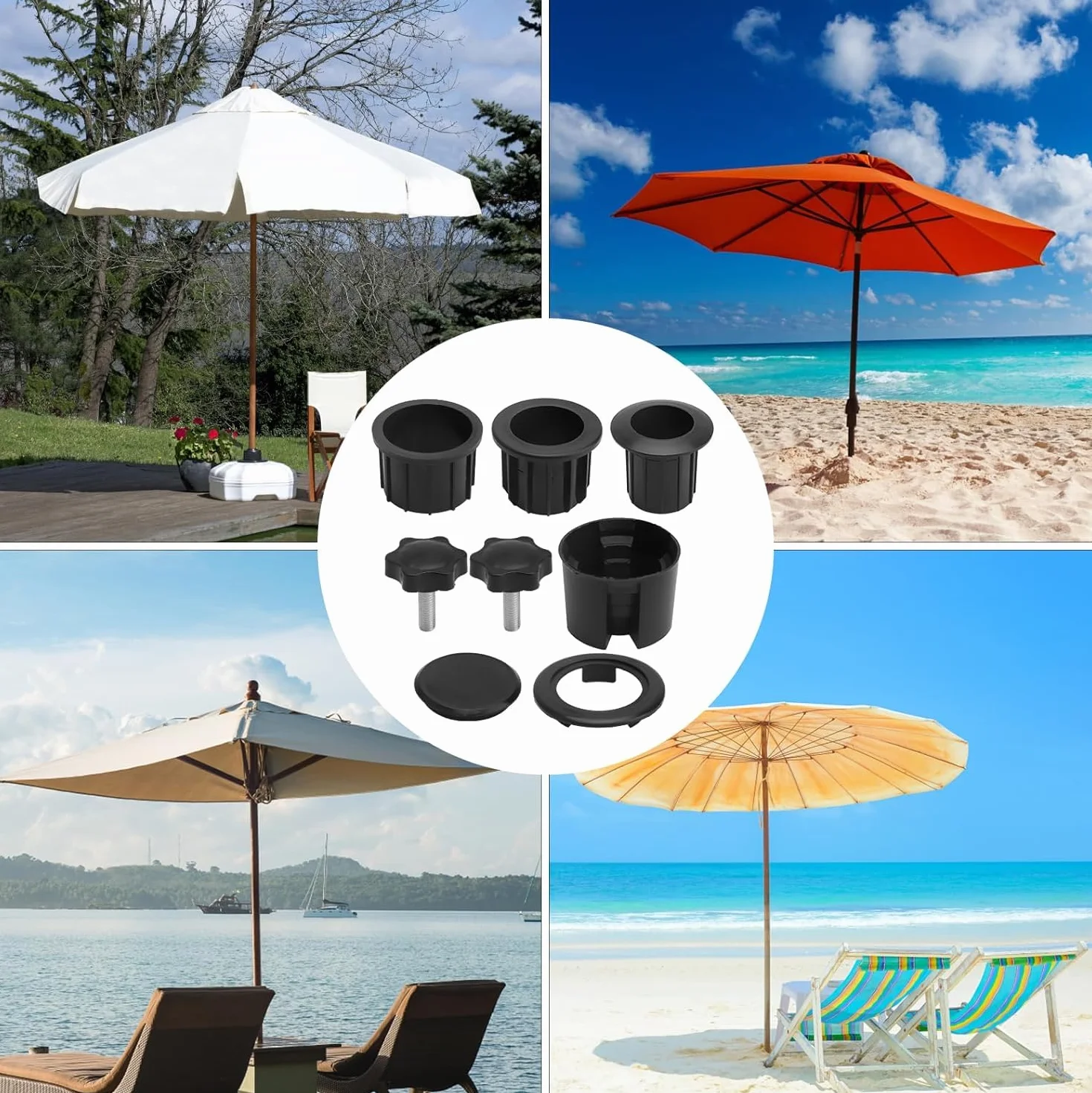 HENGBIRD 8 sztuk pierścieni redukcyjnych do parasoli przeciwsłonecznych, części zamienne, redukcja, stojak na parasol, adapter do parasola tarasowego, części zamienne, do użytku na zewnątrz, elementy