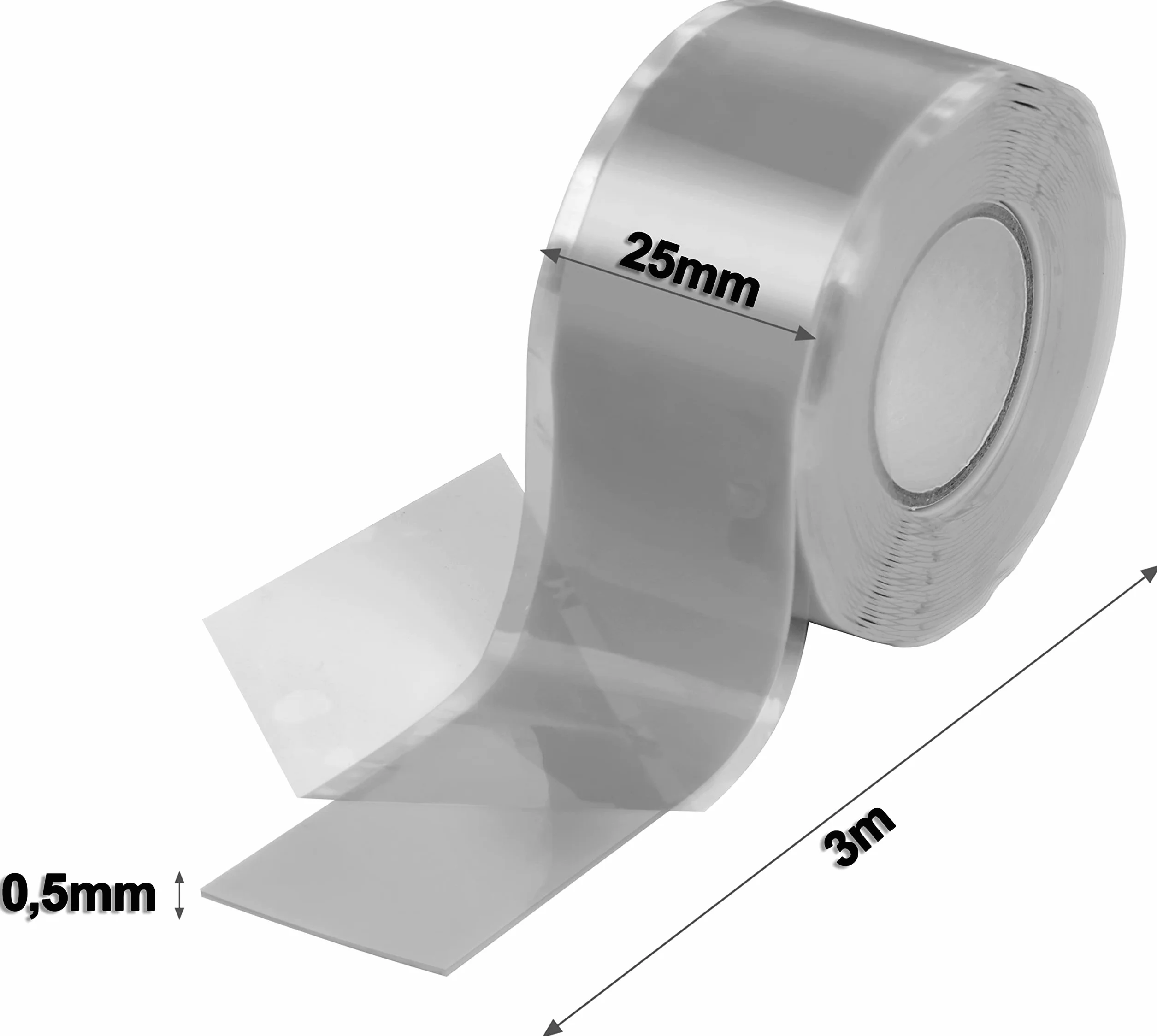 Poppstar samowulkanizująca taśma silikonowa, 3 m x 25 mm, izolacyjna i uszczelniająca (woda, powietrze), szara, 1 rolka