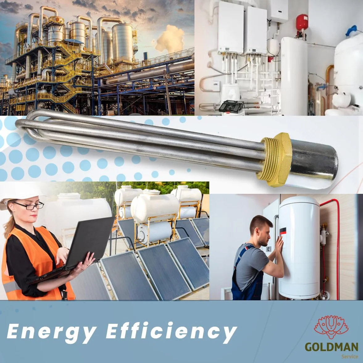 GOLDMAN SERVICE Odporność na zanurzenie | Moc: 6000W (230/380V) | Metryka: 1 ½ cala + Uszczelka | Części zamienne przemysłowe Zbiornik Termo elektryczne