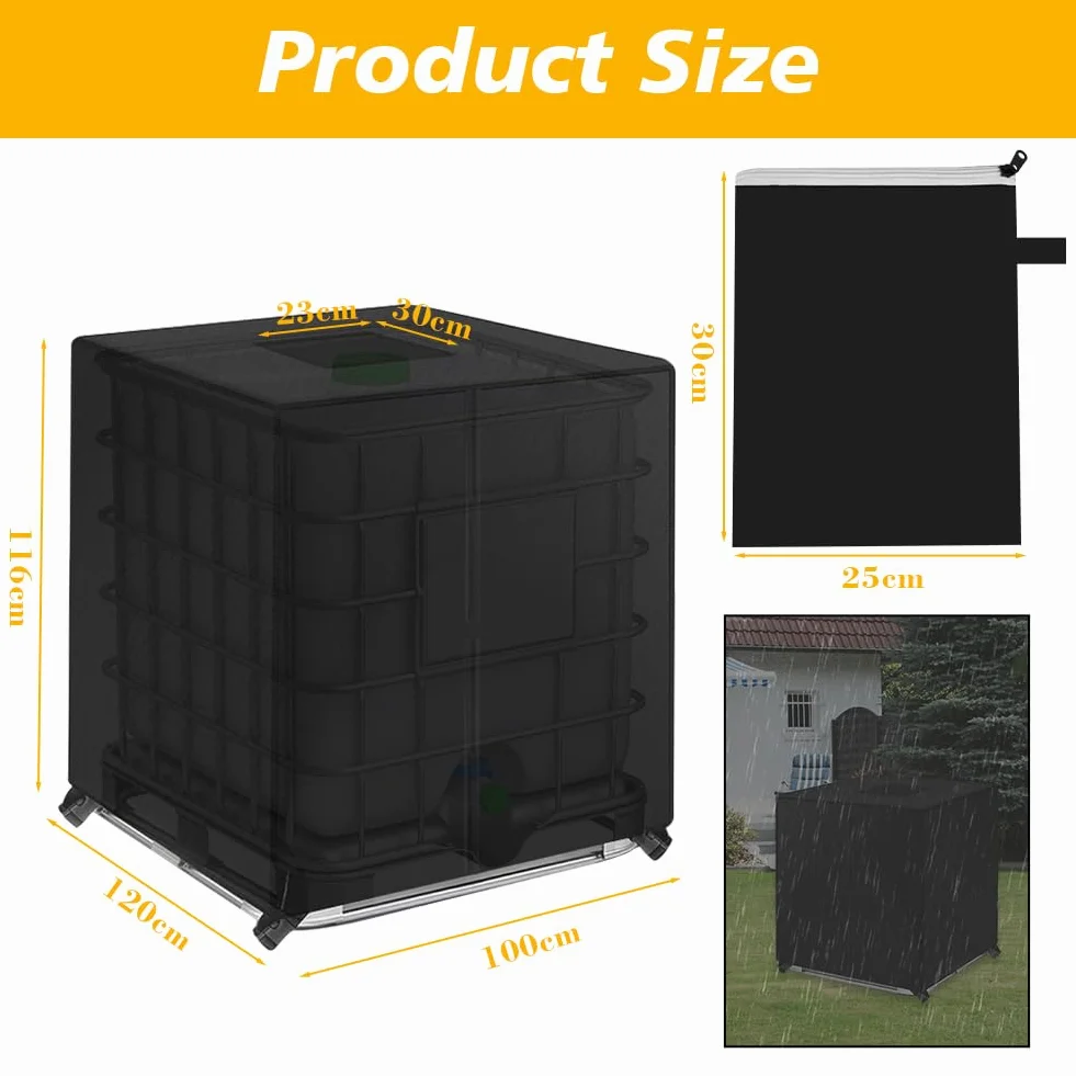 HOTUT IBC Pokrowiec na zbiornik wodoodporny 1000 L osłona zbiornika na wodę, 420D Oxford Pokrowiec ochronny z zamkiem błyskawicznym, 120 x 100 x 116 cm pojemnik IBC, osłona ochronna Wiatroszczelna