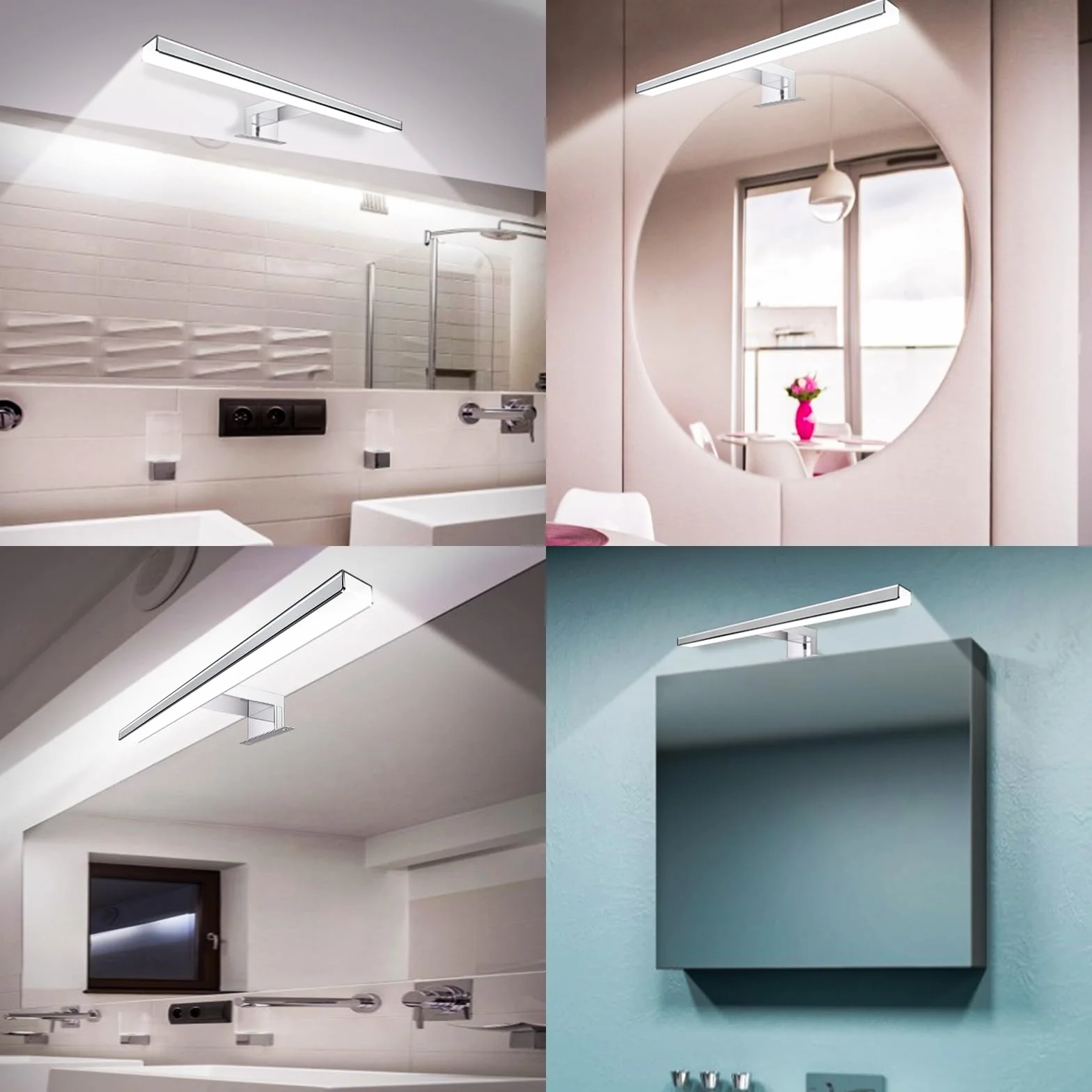 Karrong Lampy łazienkowe nad lustro, 40CM 12W 1200 lumenów, 6000K zimna biały aby 3000K ciepły biały, ze stali nierdzewnej, wodoszczelność IP44, 230 V, Lampa łazienkowa LED do łazienki (Biały)