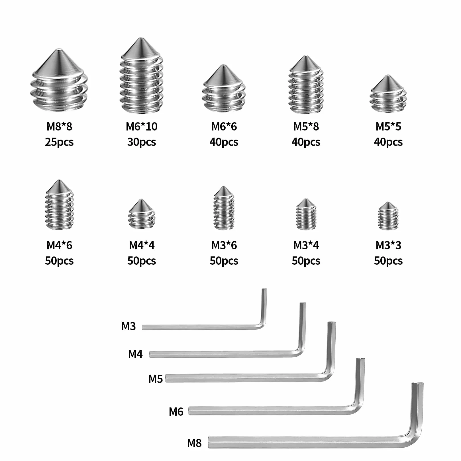 425 sztuk śrub z łbem stożkowym M3, M4, M5, M6, M8, łeb sześciokątny, zestaw kluczy imbusowych, śruby z łbem sześciokątnym, zestaw śrub ze stali nierdzewnej
