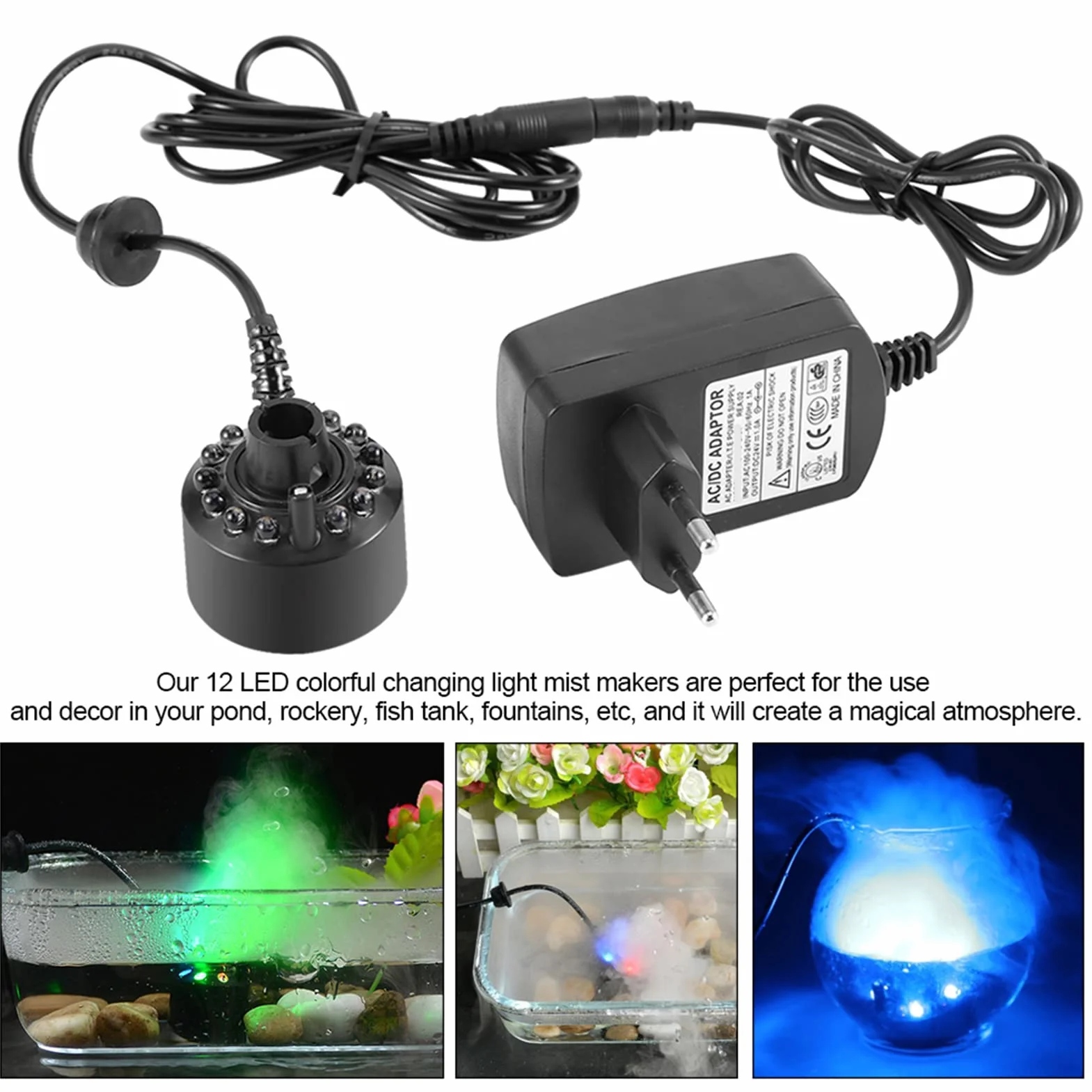 Hztyyier Nawilżacz powietrza z 12 diodami LED, fontanna wodna, atomizer, wtyczka UE