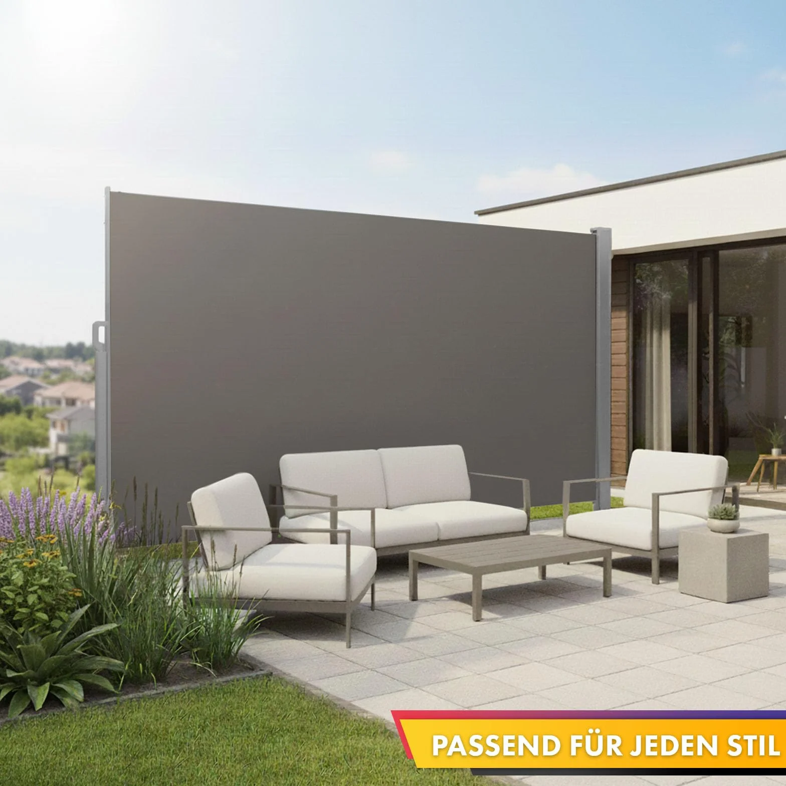 Floordirekt Markiza boczna z aluminium, 200 x 300 cm, jasnoszara – wysuwana ochrona przed wzrokiem i słońcem na balkon i taras, poliester 280 g/m² (PU), ochrona UV UPF50+, z uchwytem podłogowym
