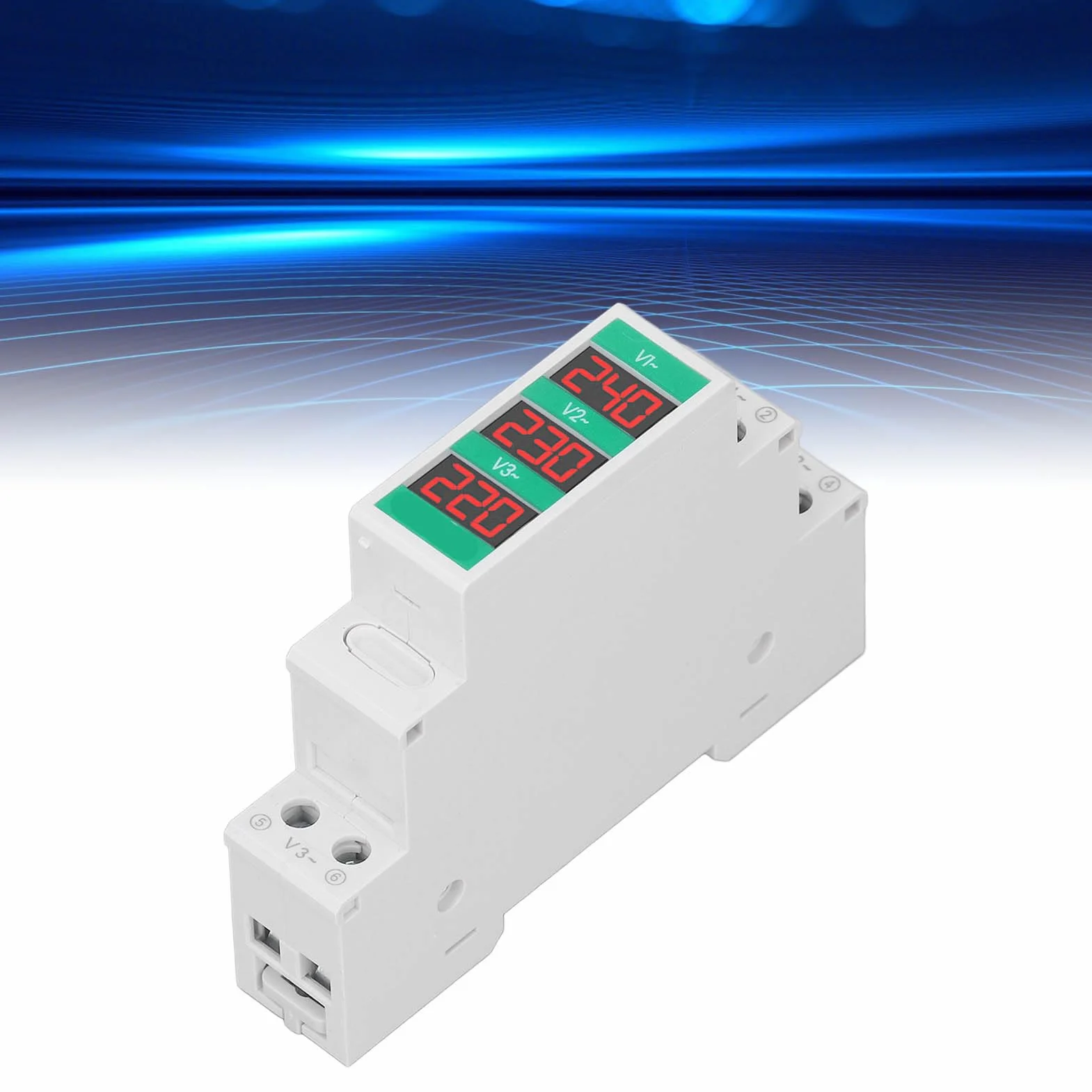 Woltomierz Trójfazowy 60-450V Ekran LCD Tester Miernika Napięcia, Montowany na Szynie DIN Woltomierz Cyfrowy i Detektor Napięcia