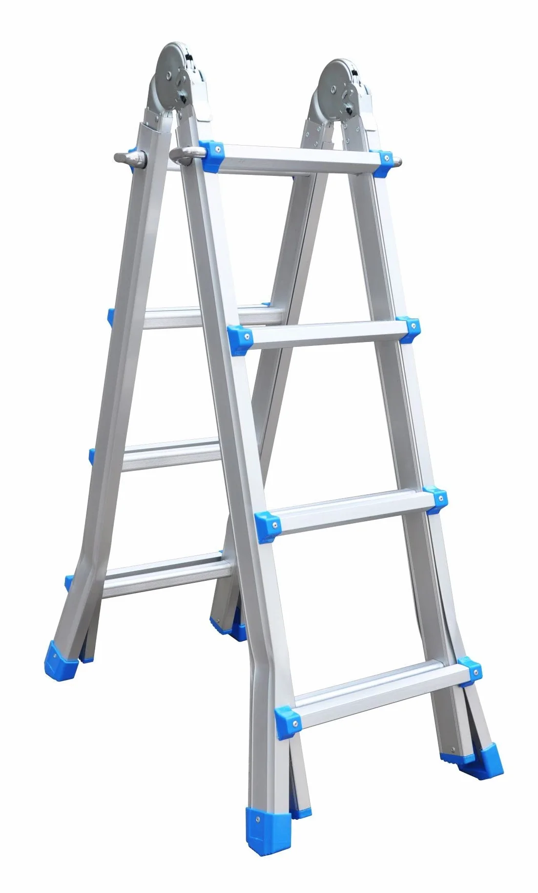 Wielofunkcyjna drabina 4 x 4 aluminium 1,4 mm srebrna stabilna, antypoślizgowa, elastyczna, nie zajmuje dużo miejsca