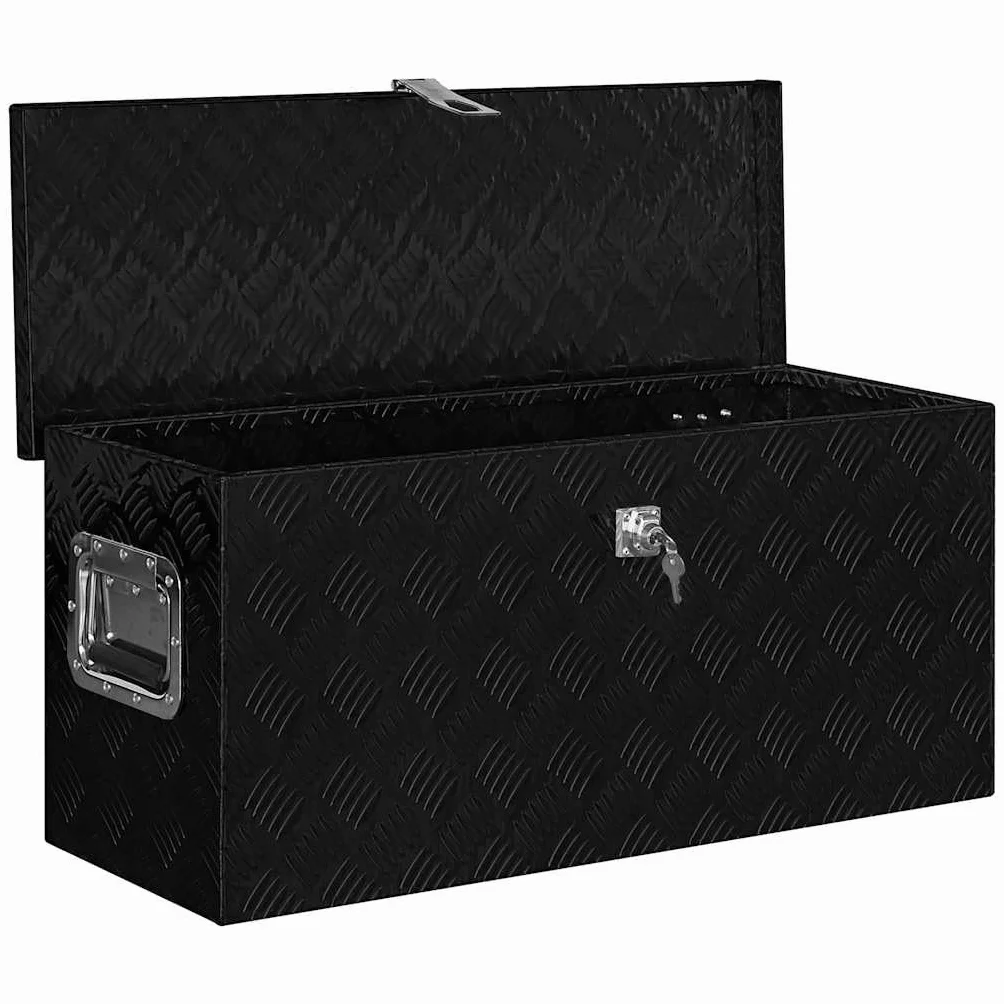 Aluminiowa skrzynka czarna 80 x 30 x 35 cm z zamkiem antykradzieżowym, nierdzewna, lekka, trwała, skrzynka narzędziowa do warsztatu, garażu, gospodarstwa domowego, skrzynki asortymentowej