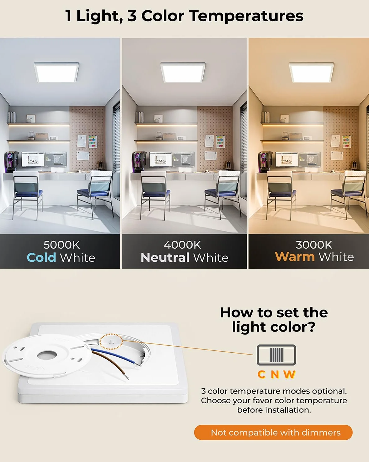 BLNAN Płaska Lampka Sufitowa LED z Światłem Nocym 2000K, 24W Lampka Sufitowa Ciepła Białe Neutralne Białe Zimne 3000K/4000K/5000K, 2400LM Panel Świetlny do Przedpokoju Sypialnia Salon Kuchnia, 30CM