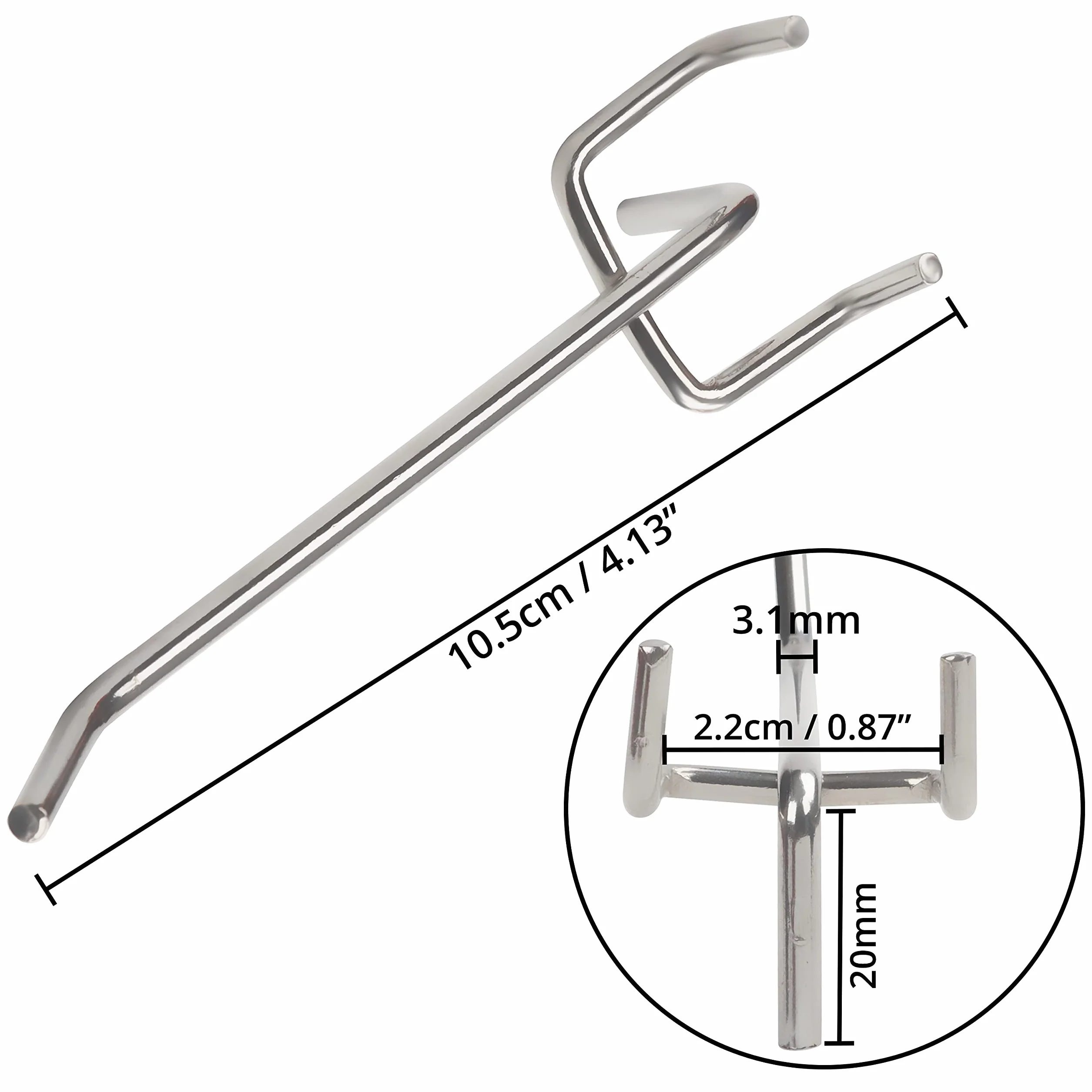 Belle Vous 50 sztuk pojedynczych stalowych haczyków do tablic pegboardowych - 10,5 cm / 4,13 cala - wytrzymały metalowy uchwyt ścienny - hak tablicowy do organizowania warsztatów garażowych i regałów