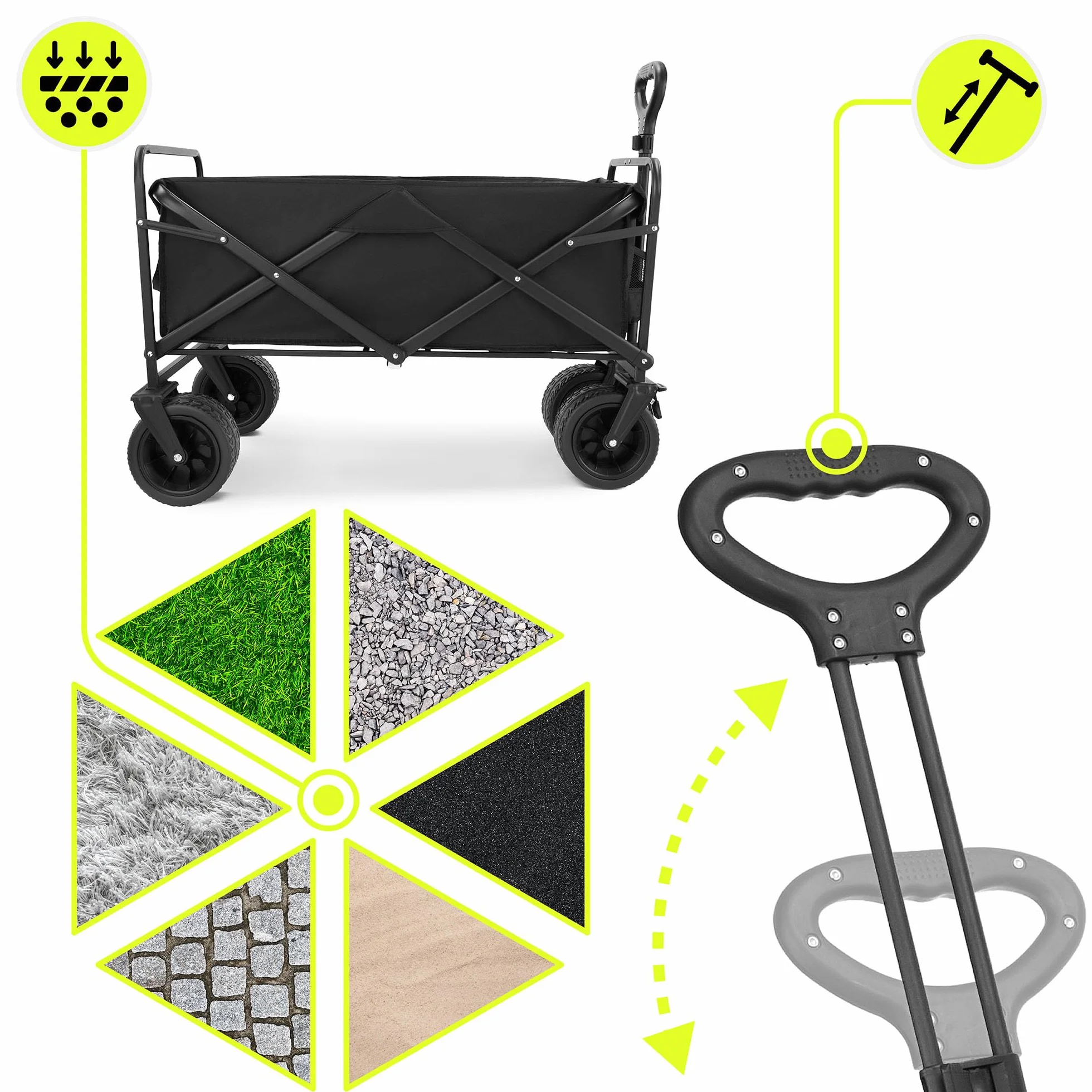 HyperMotion Wózek Turystyczny Składany 120 kg Terenowy Transportowy Plaża Camping Zakupy Obrotowe Koła Hamulce Oxford 600D