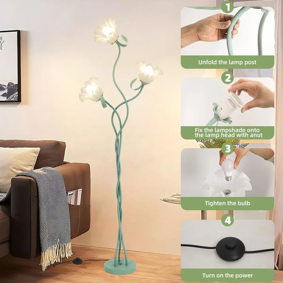 Lampa podłogowa w stylu vintage, z 3 głowicami, do salonu, 3 temperatury barwowe, lampa podłogowa z regulacją wysokości z gęsią przekąską, 67", nowoczesna lampa z 3 głowicami, do pokoju