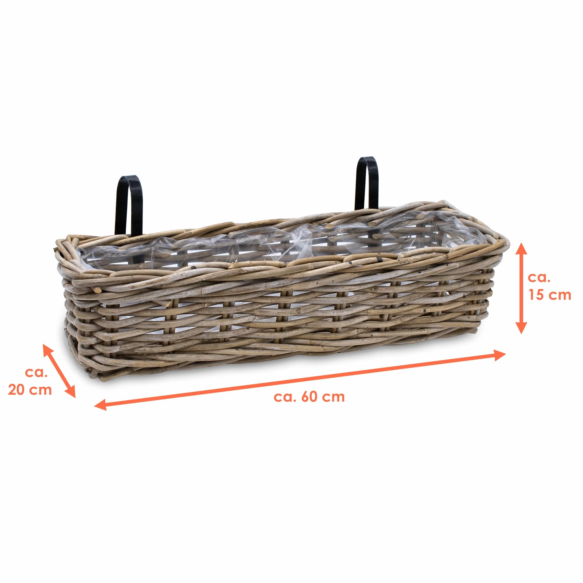 Rattanowa skrzynka balkonowa 60x20 cm zestaw 2 sztuk naturalna wiklinowa
