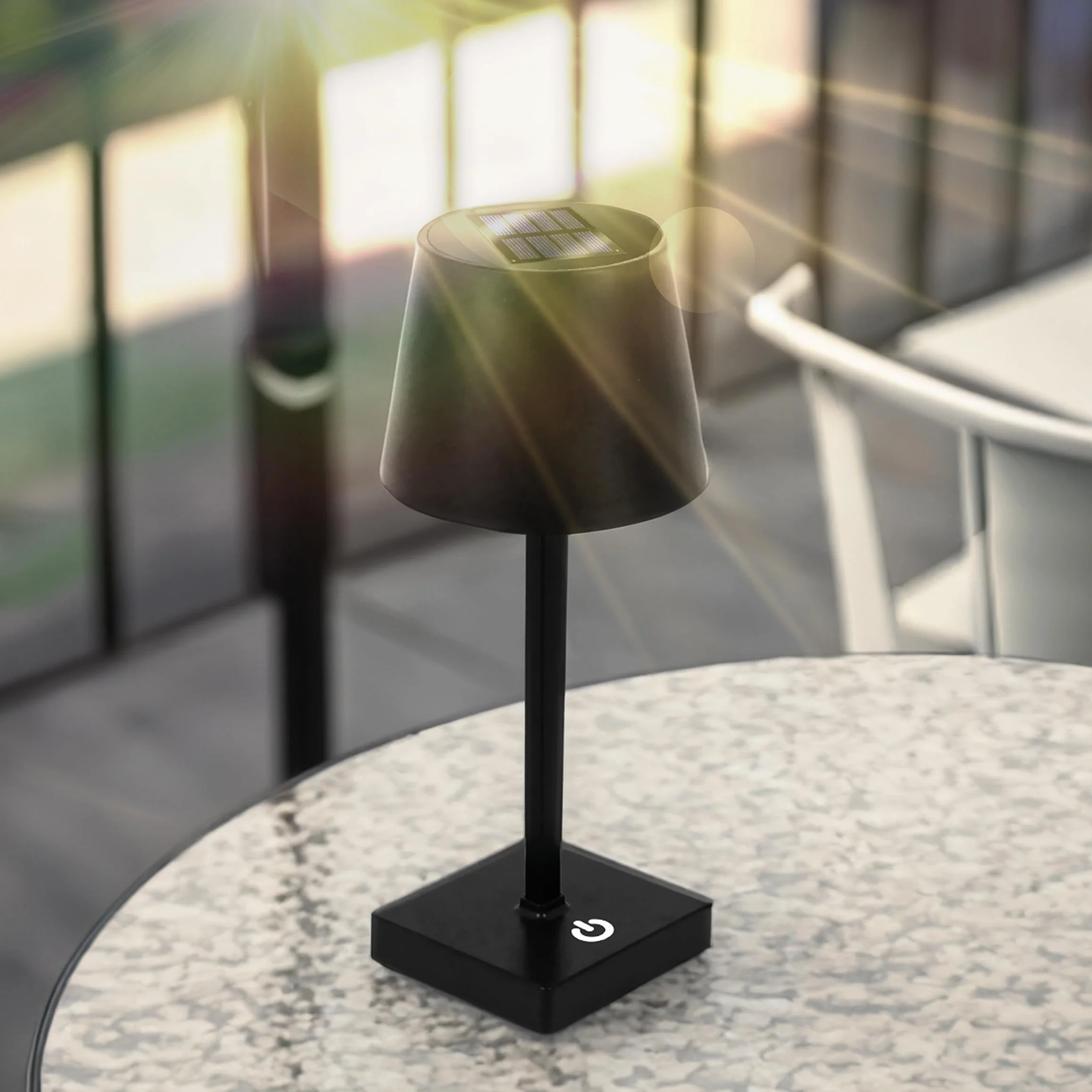 Spetebo Lampa solarna LED z akumulatorem dotykowym, ciepła biel, 26 x 11 cm, lampa stołowa z tworzywa sztucznego w kolorze czarnym – oświetlenie ogrodowe na taras, balkon, lampa ściemniana do