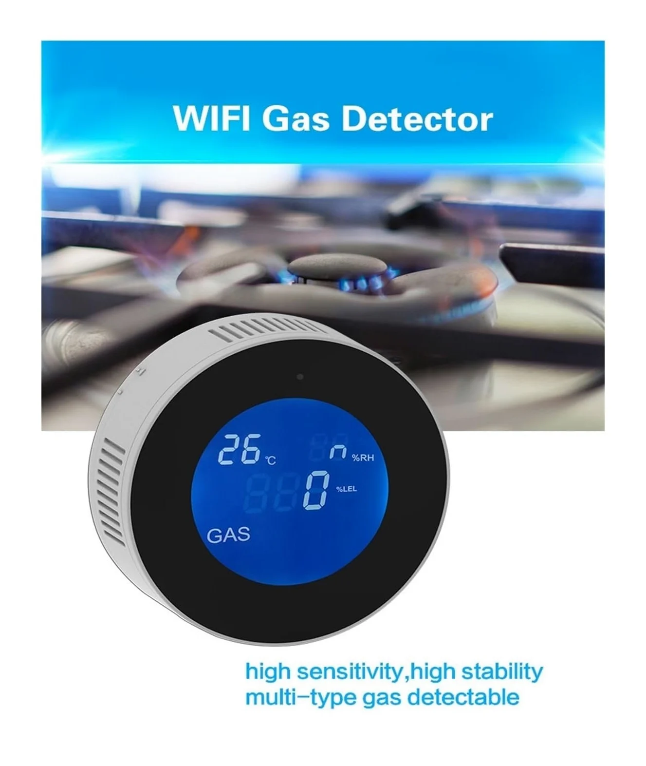 Domowe Systemy Alarmowe, Inteligentny detektor wycieku gazu ziemnego Monitor alarmowy Cyfrowy wyświetlacz temperatury LCD Czujnik do domowej kuchni