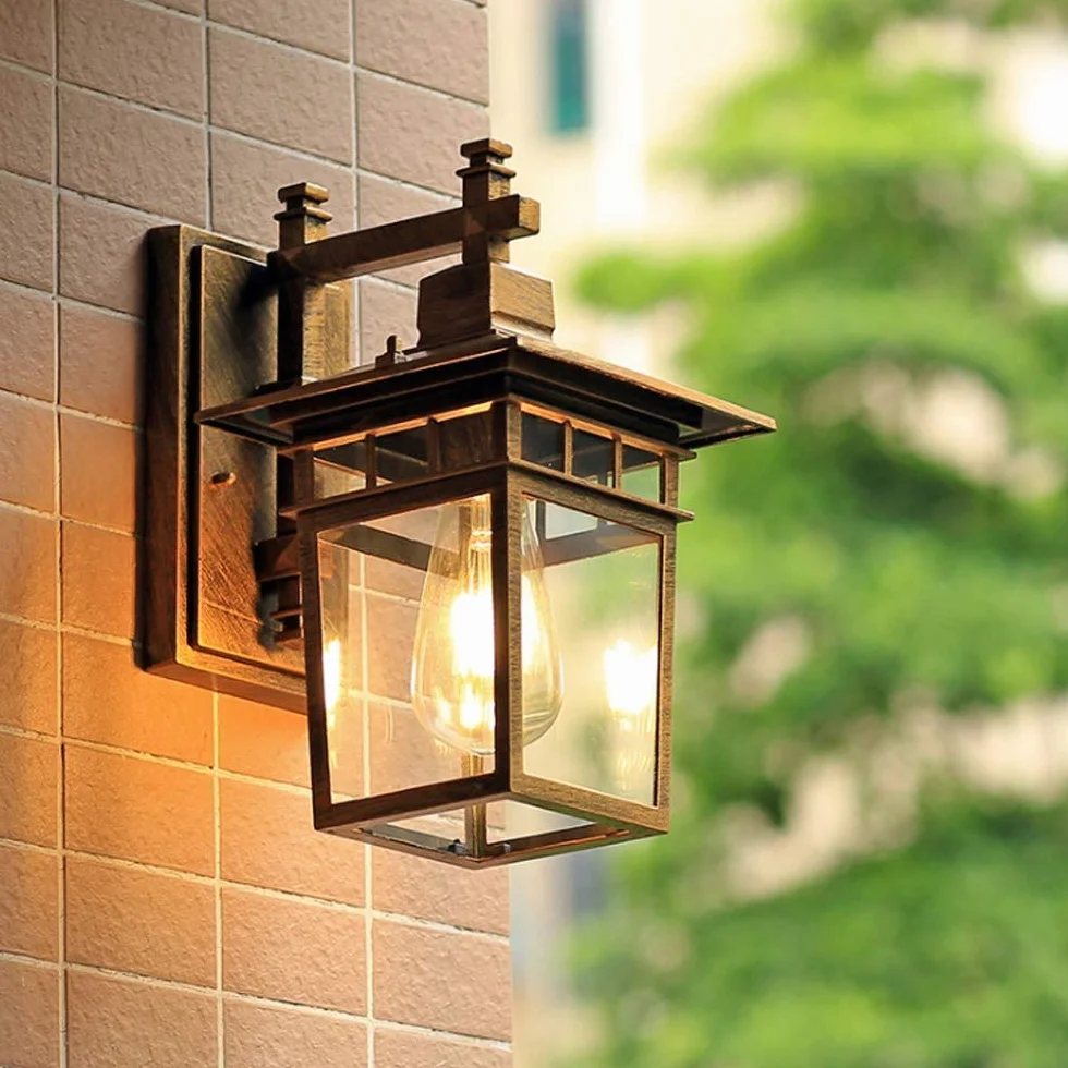 Kinkiet zewnętrzny E27 Kinkiet ścienny Edison Retro Kinkiet LED Wodoodporne i odporne na rdzę Lampy Odlew aluminiowy + szklany abażur Tekstura (kolor: metaliczny, rozmiar: 22 * ​​29 cm) Interesting