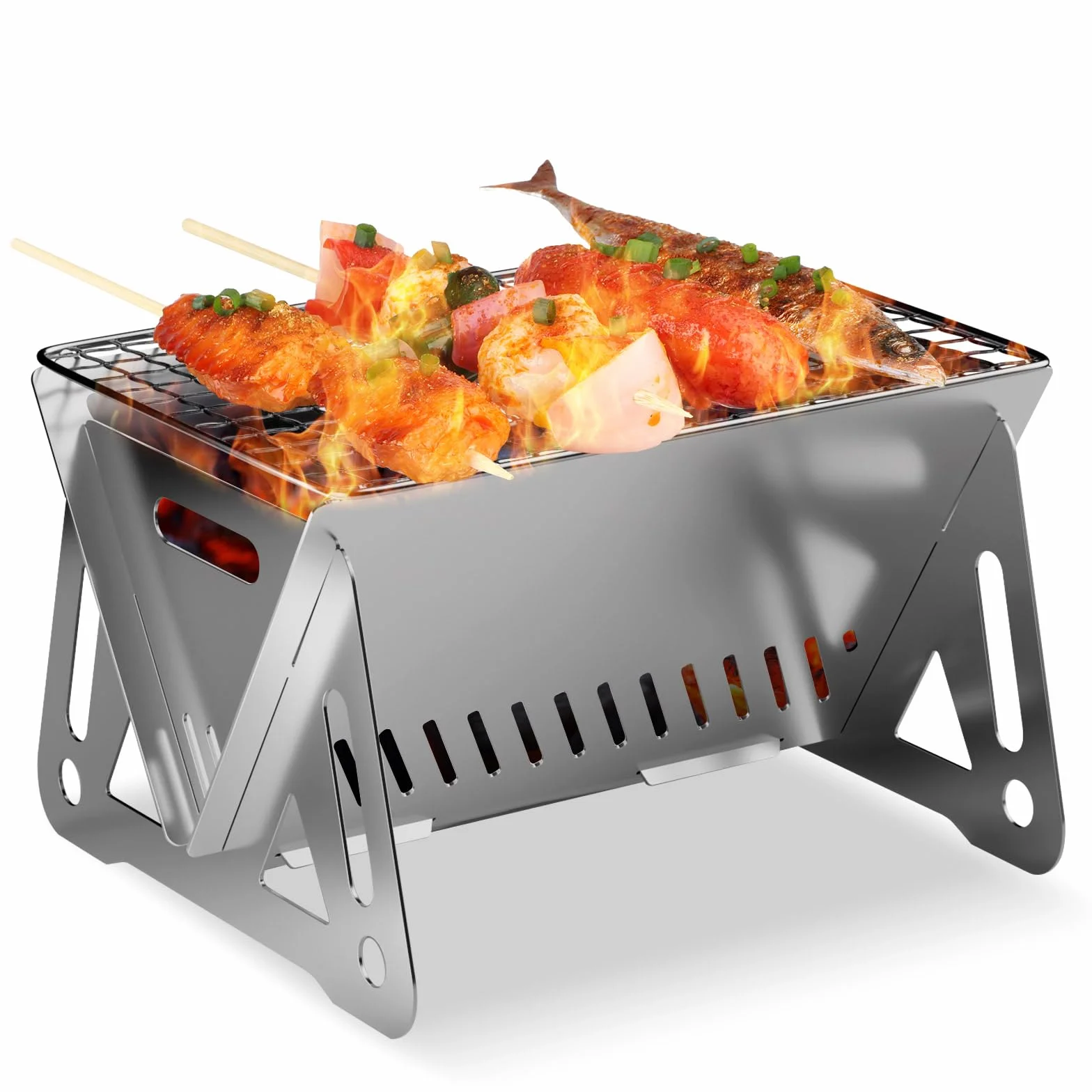 CLOPAE Składany grill kempingowy na węgiel drzewny ze stali nierdzewnej przenośny 21x16x12 cm