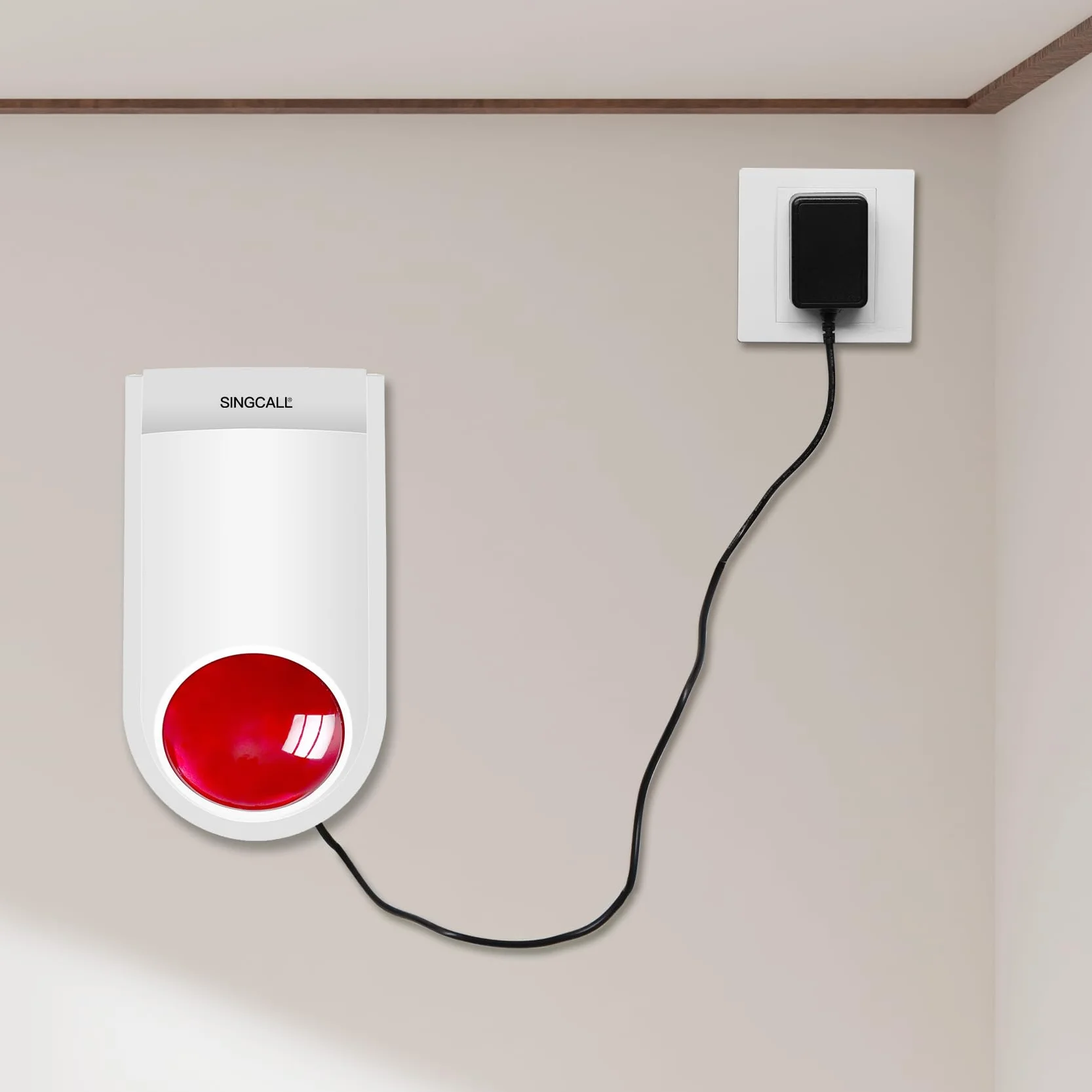 SINGCALL Syrena Stroboskopowa Alarm Głośny Zewnętrzny System Alarmowy SOS 1 Syrena, 4 Zdalny Przycisk Alarmowy, Przycisk Alarmowy do Zabezpieczenia Sklepu/Domu/Hotelu/Sklepu Jubilerskiego