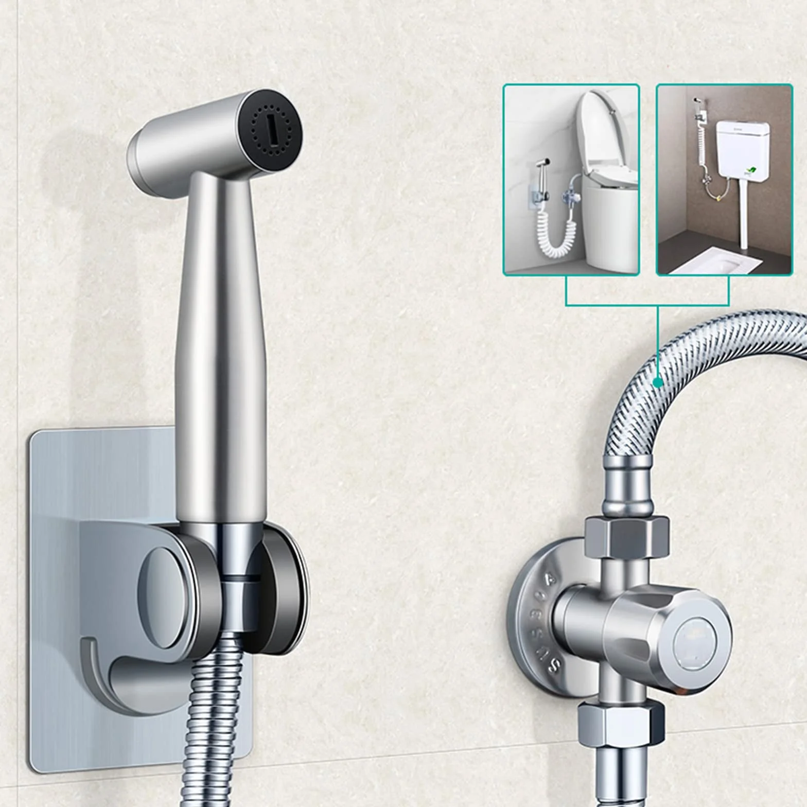 Ręczny spryskiwacz bidetowy ze stali nierdzewnej, zestawy zamienne, budżet do głowicy prysznicowej toalety, ręczny bidet ze stali nierdzewnej, oszczędzająca wodę, dysza bidetu, chrom (rysunek