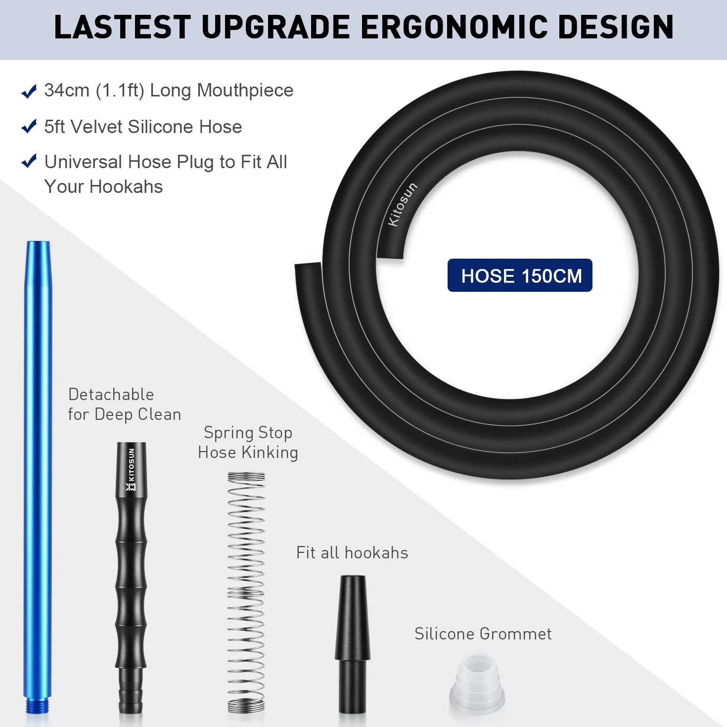 Kitosun D-Hose Zestaw węży do fajki wodnej 33,5 cm 1,5 m aluminiowy silikonowy adapter sprężyna uszczelka