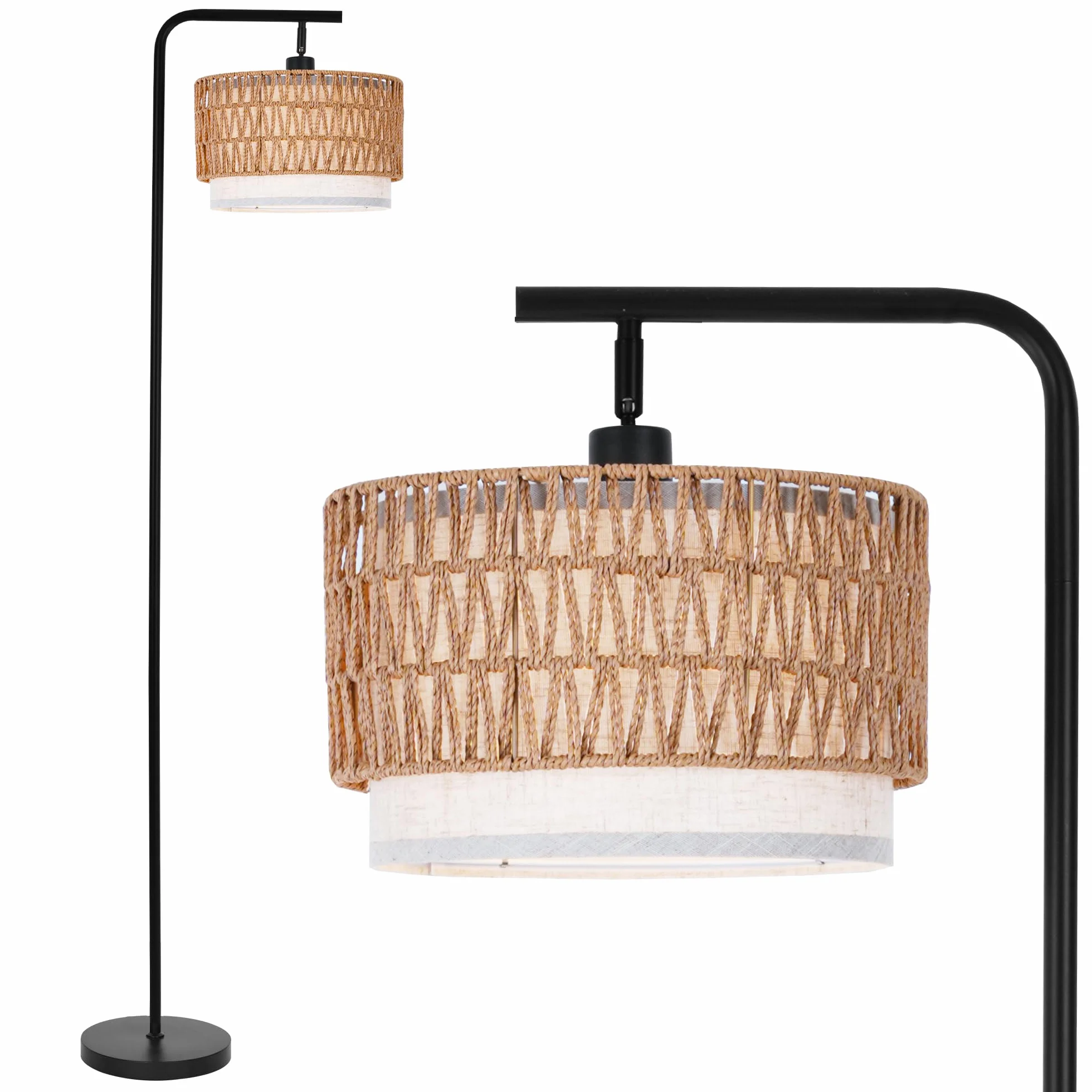 Lampa podłogowa z podwójnym kloszem, regulowane kąty światła do salonu, sypialni i biura, bez żarówki