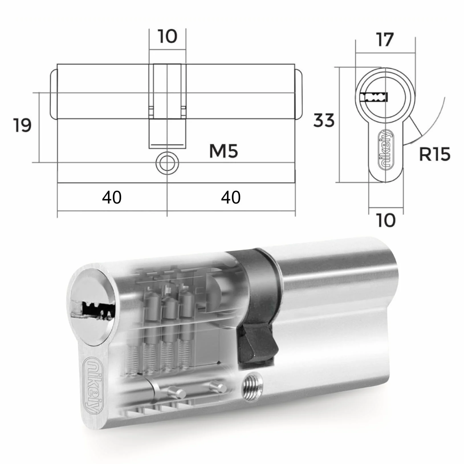 Cylinder do zamka 40/40 mm z 10 pojedynczymi kluczami, zestaw 4 cylindrów z podwójnym zamkiem, 8 śrub, łatwy montaż, uniwersalne klucze do wszystkich cylindrów, długość 80 mm