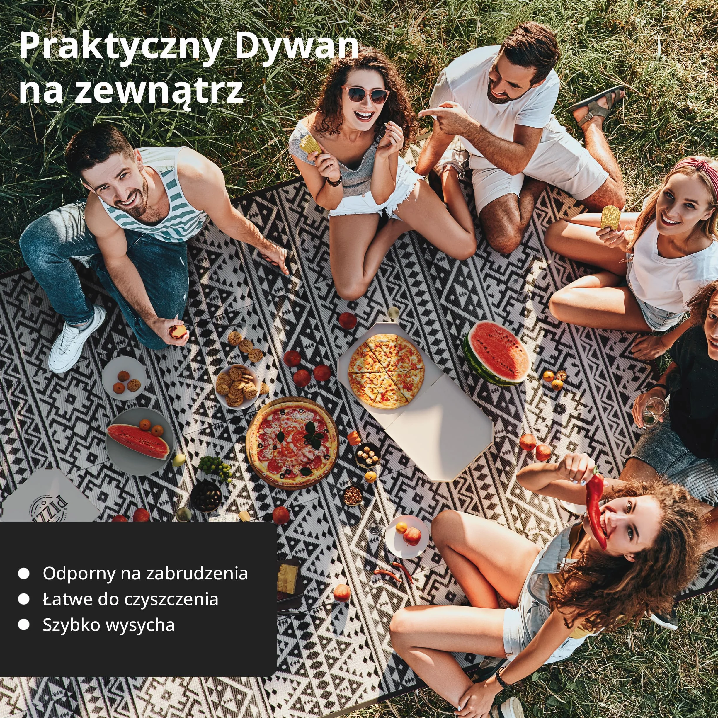 EVOCAMP Dywan zewnętrzny 200 x 300 cm odporny na warunki atmosferyczne koc piknikowy mata taras balkon