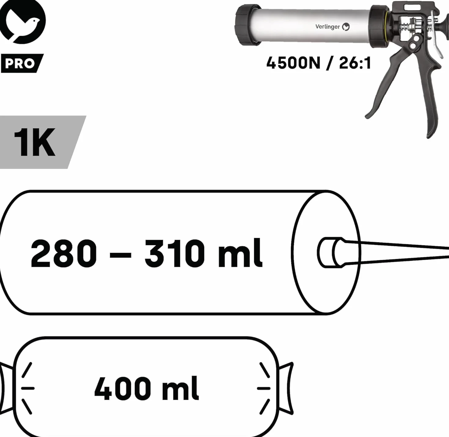 Profesjonalny pistolet na kartusz o pojemności 280/310/400 ml, 4500 N 26:1, trwały, ergonomiczny, precyzyjny do silikonu, akrylu, kleju, wytrzymała konstrukcja do prac budowlanych i