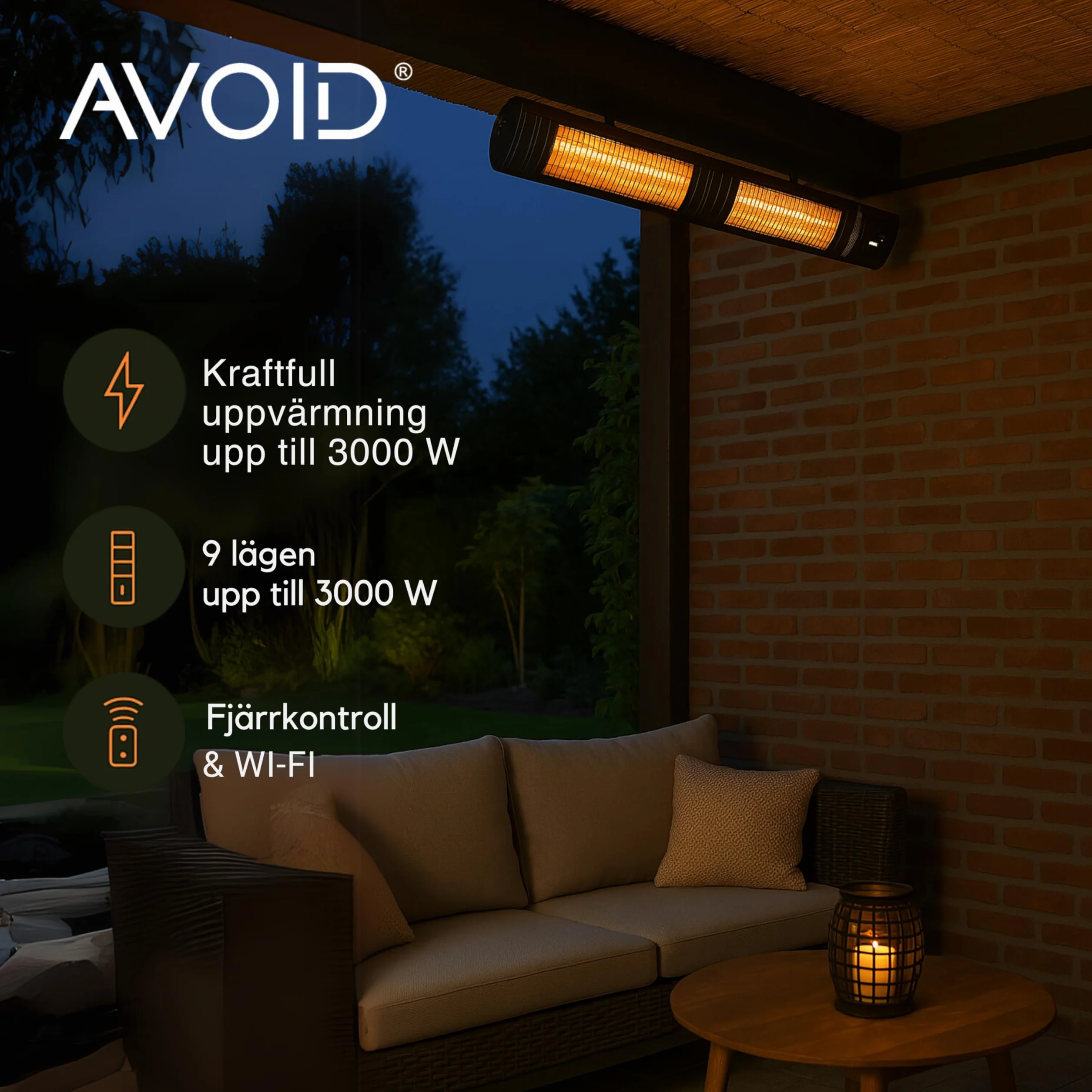 AVOID Grzejnik ścienny na podczerwień 3000 W z pilotem, timer, 9 poziomów