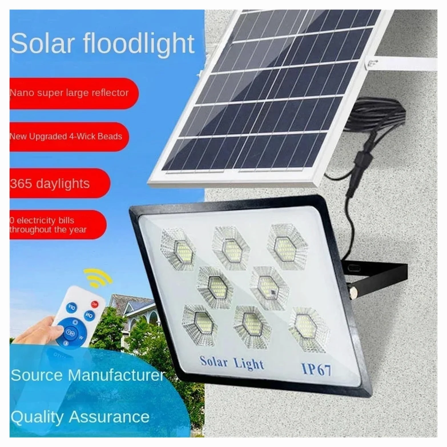 Lampy solarne, Solarna lampa zewnętrzna ścienna lampa dziedzińca lampa oświetleniowa jasna lampa o dużej mocy 200W domowe zewnętrzne światło przeciwpowodziowe do ogrodzenia, drzwi, garażu, podwórka