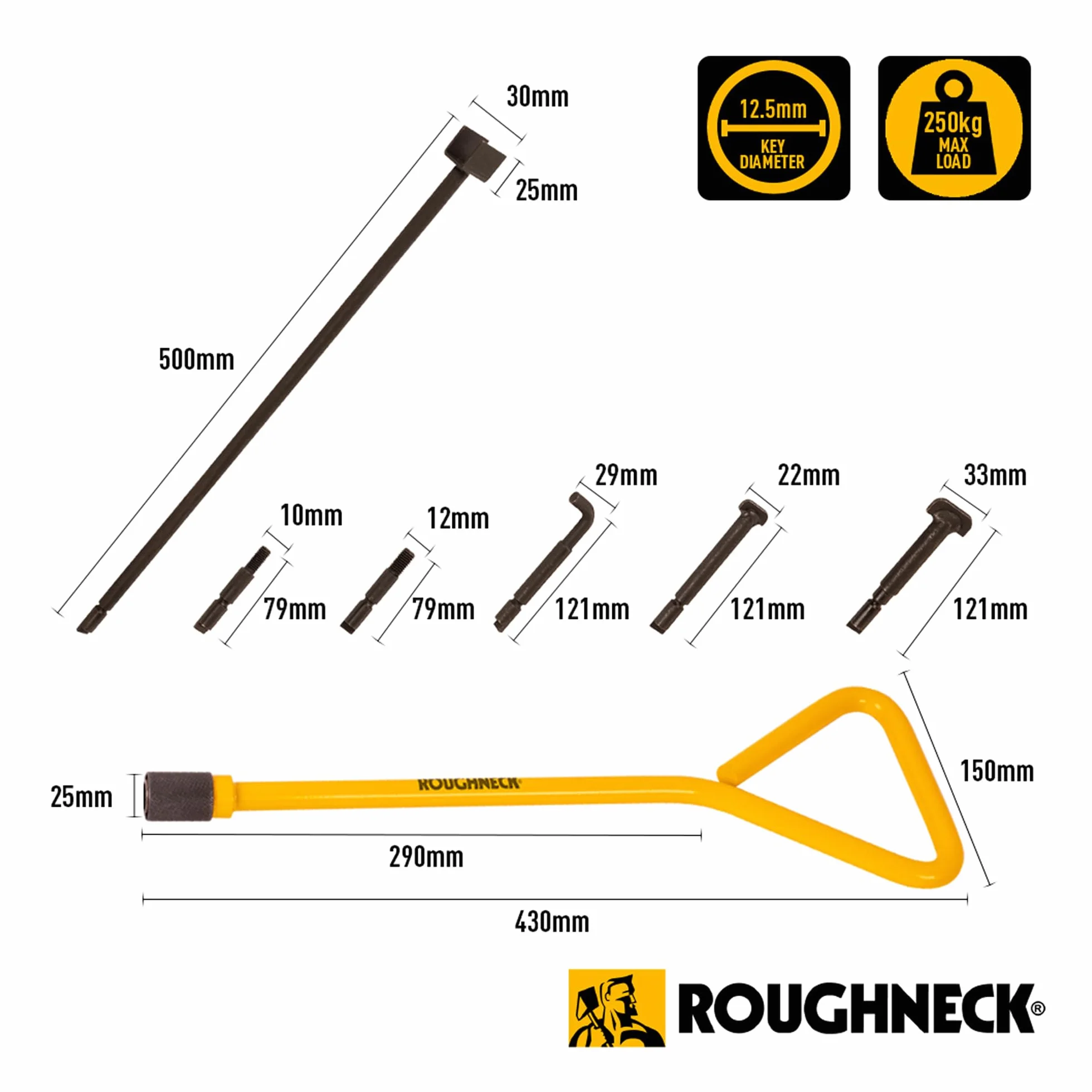 Roughneck® Lot de 13 clés universelles pour trou d'homme : 2 poignées, 11 clés (6 types) et étui de transport