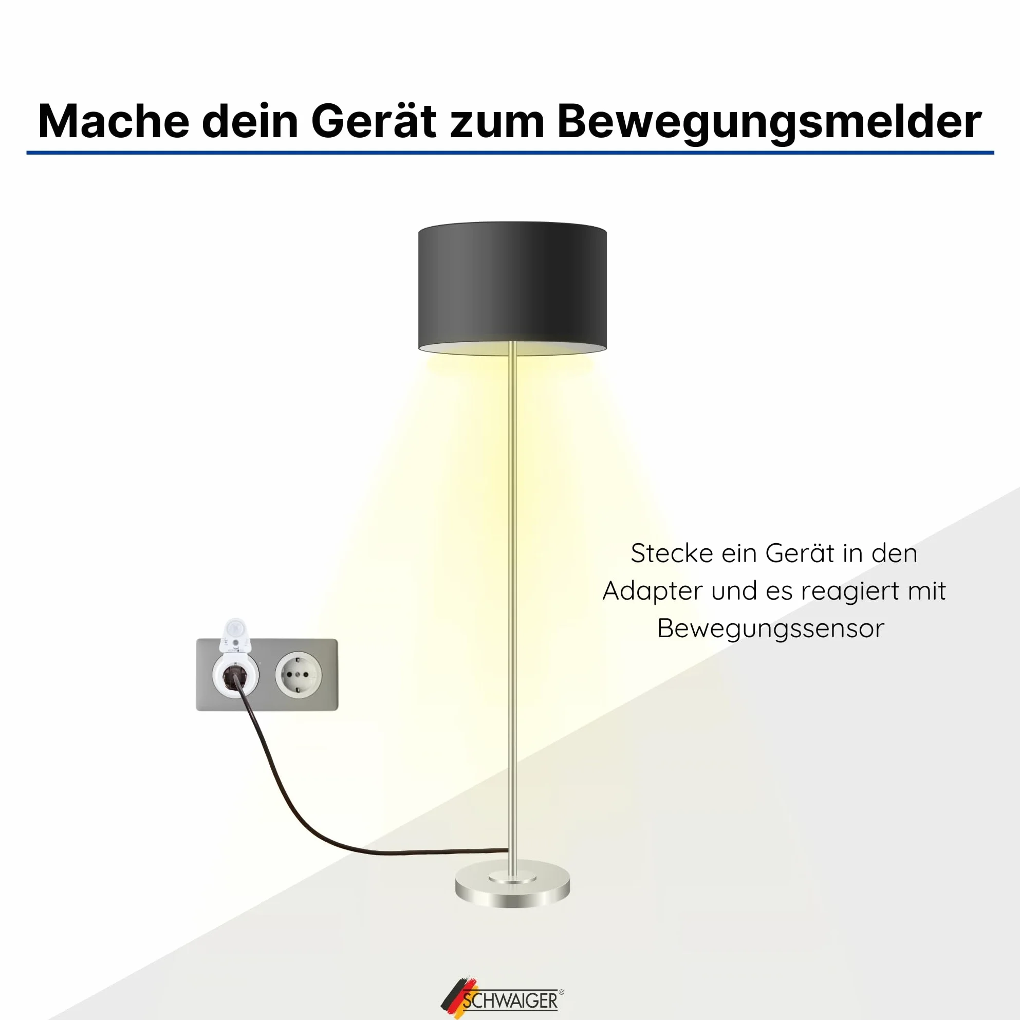 SCHWAIGER - Gniazdo Pośrednie Z Czujnikiem Ruchu PIR | Czujnik Światła i Zmierzchowy | Ustawienie Minut i LUX | Obracany o 100° | Zasięg 8m | Do Radia, Lampy, Lampki Nocnej