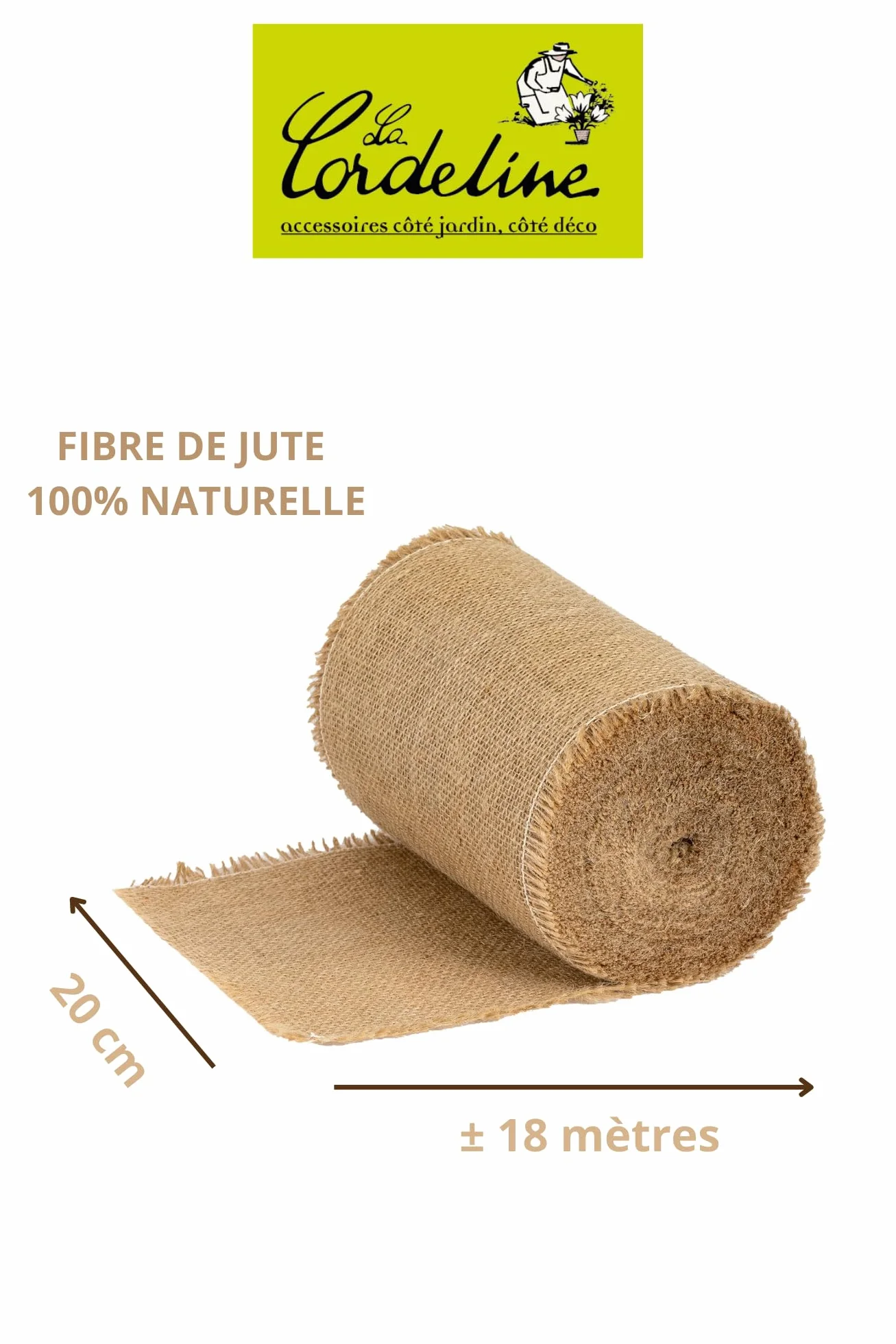 La Cordeline Naturalna tkanina jutowa 20 cm rolka 18 metrów - taśma do rzemiosła, dekoracji, ogrodnictwa
