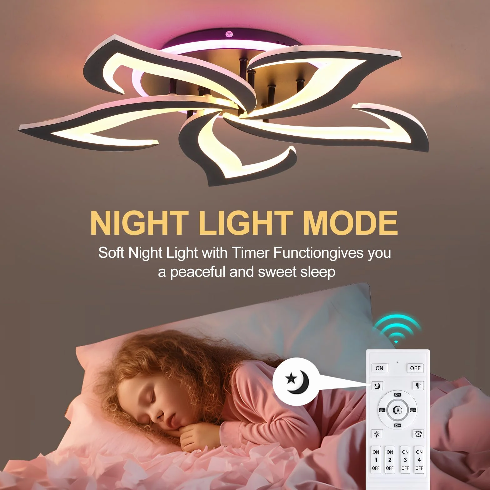 Ściemnialna lampa sufitowa LED, nowoczesny żyrandol do salonu 50 W, 3000 K-6000 K, oświetlenie sufitowe z pilotem, 5 jaskółczych ogonów design oprawa sufitowa do domu i biura, czarny żyrandol,