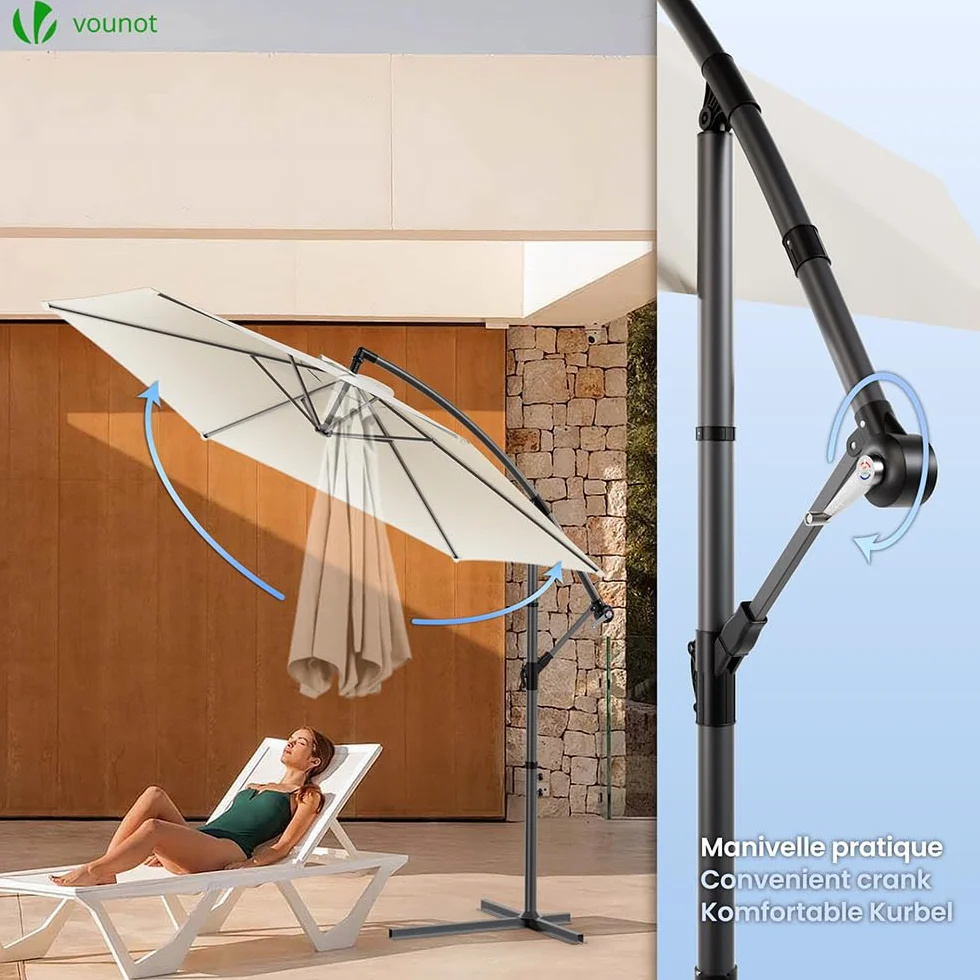VOUNOT Parasol ogrodowy z korbą antyzwrotną UV 3M z pokrowcem