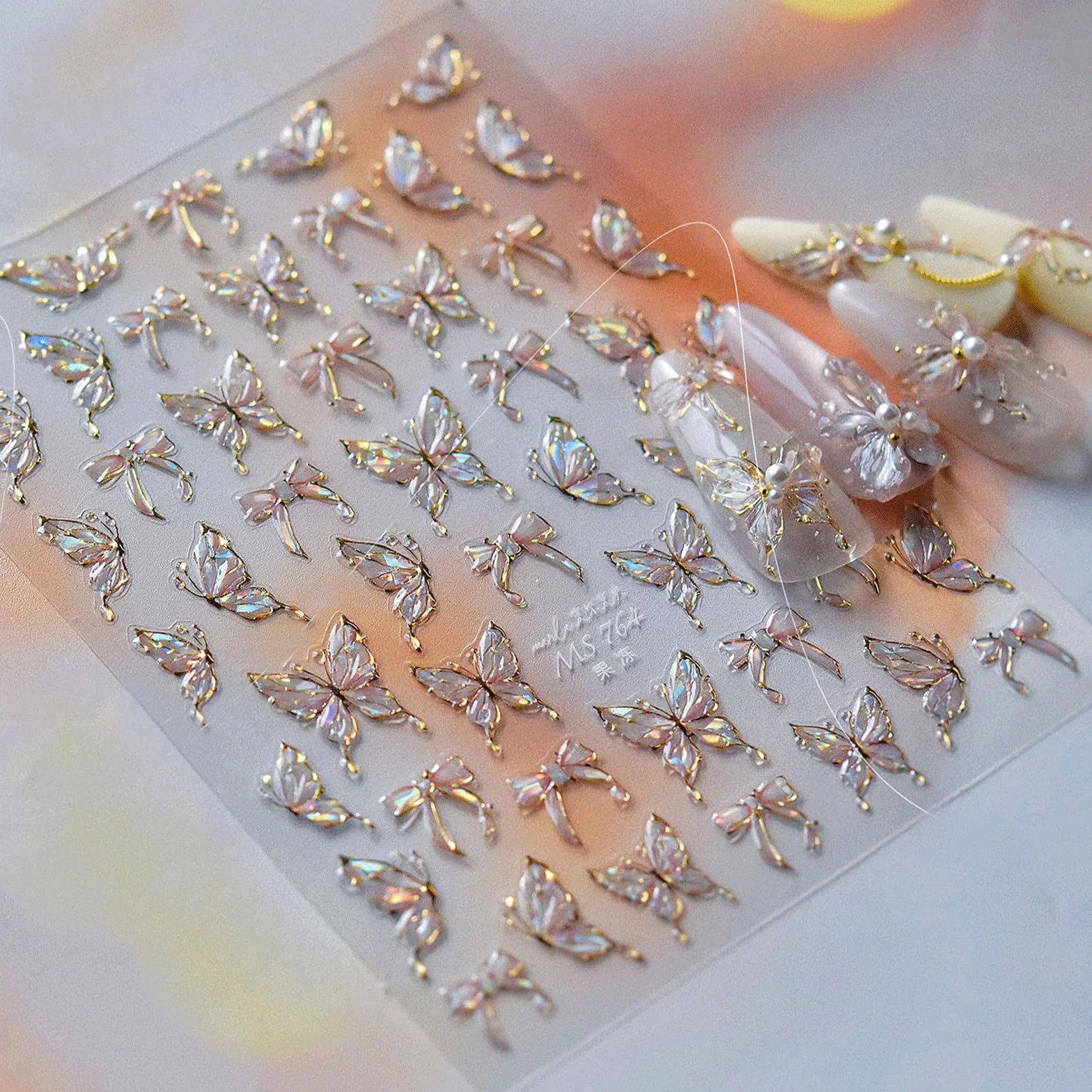 JMEOWIO 3D Motyl Kokarda Naklejki na Paznokcie 1 Arkuszy Nail Art Sticker Samoprzylepne Naklejek na Paznokcie Dekoracji Paznokci