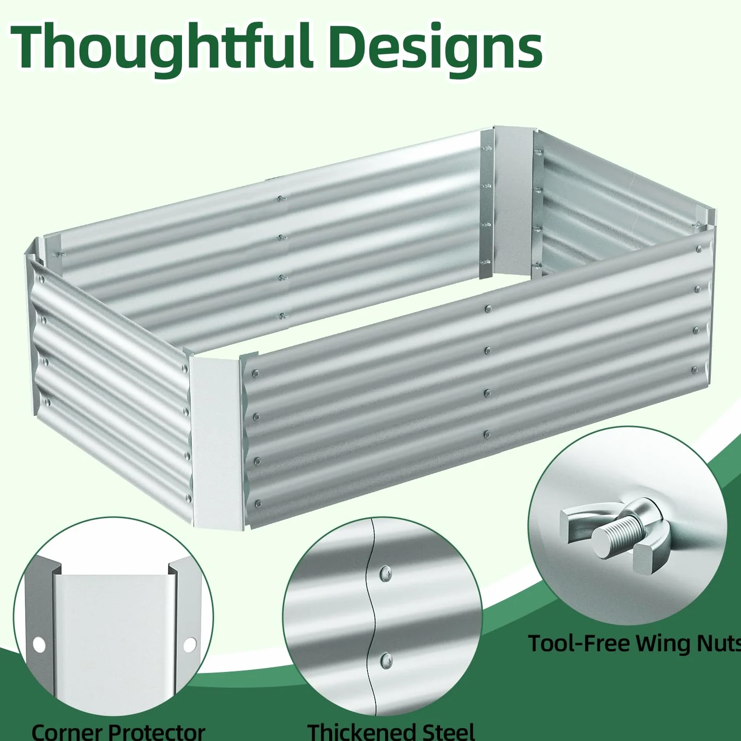 Ohuhu Podwyższona grządka ogrodowa metalowa 122x61x30 cm z osłoną PCV 3-w-1