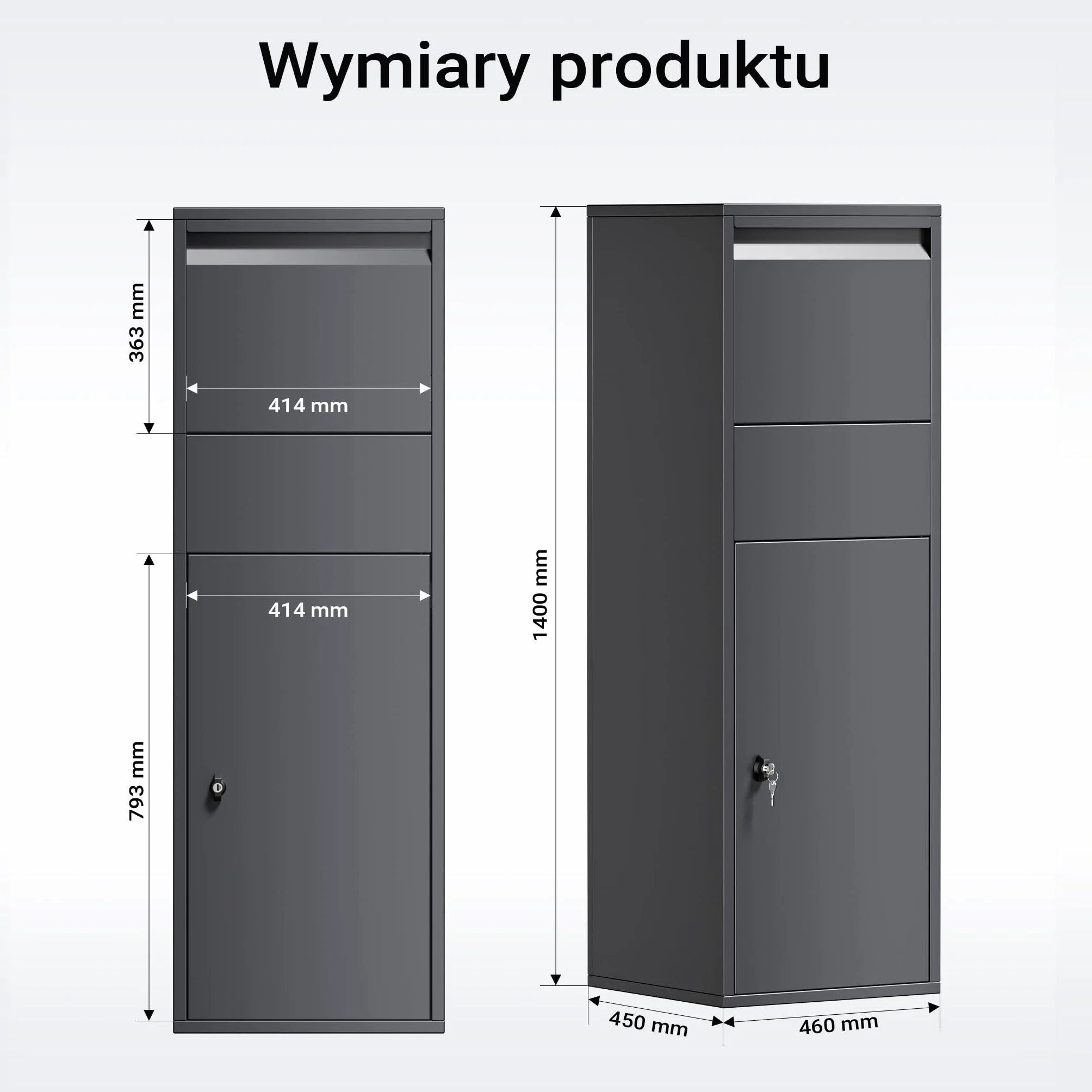 Wiltec Wolnostojąca skrzynka na listy i paczki antracytowa z zamkiem, zabezpieczenie korespondencji pojemnik na paczki S i L skrzynka kurierska