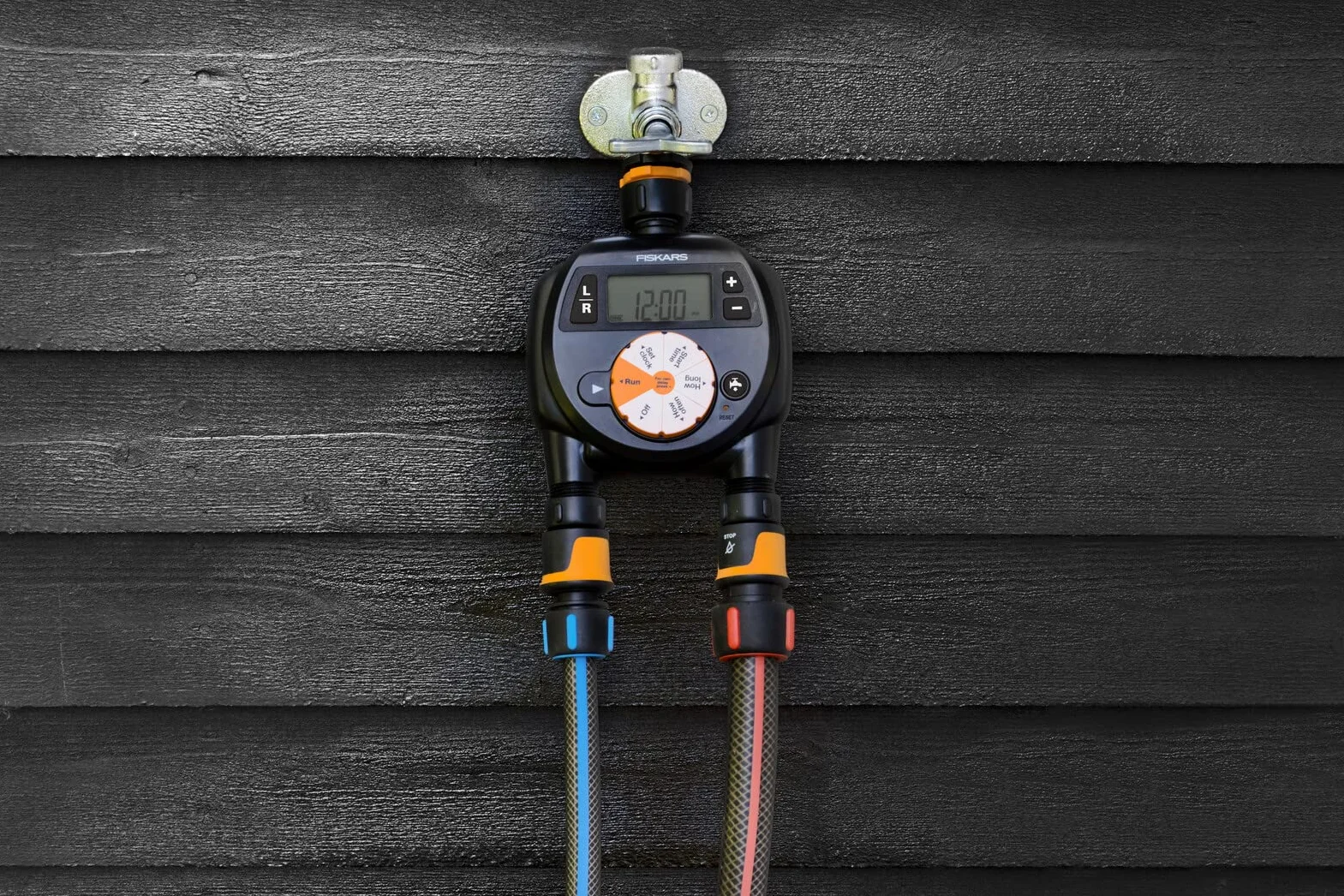 Fiskars Sterownik nawadniania Podwójny Uniwersalny rozmiar wyświetlacz LCD Czarny Pomarańczowy