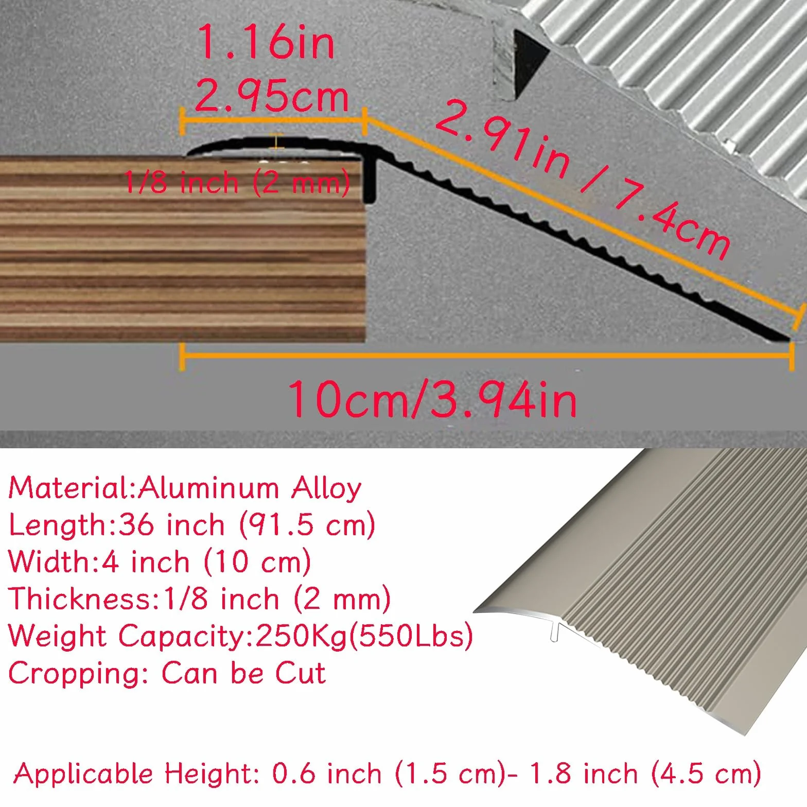 10 cm listwa przejściowa do podłogi z drewna do płytek, reduktor progów 91 cm, metalowa listwa przejściowa, listwa przejściowa podłogowa o szerokości 10 cm, łatwa w instalacji, do drzwi wózków