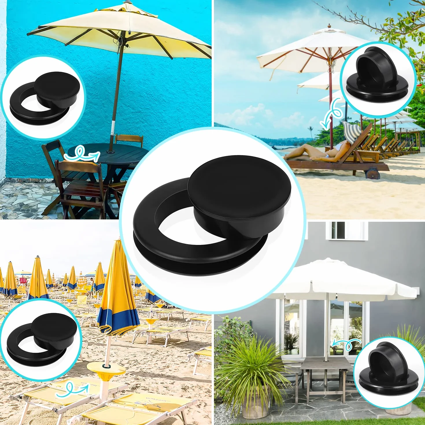 KINBOM Silikonowa Zatyczka do Otworu na Parasol 4,2cm Nasadka na Stół Patiowy Czarny