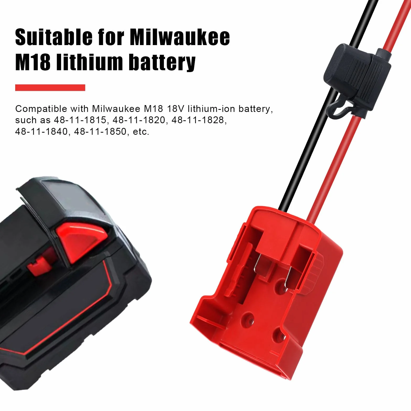2szt do Power Wheels Adapter do Akumulatora Milwaukee M18, z Bezpiecznikiem 40 A i Zlaczem Wiazki Przewodów Kompatybilny z Kolami Zasilajacymi Fisher-Price 12 V, Przewód 12 AWG
