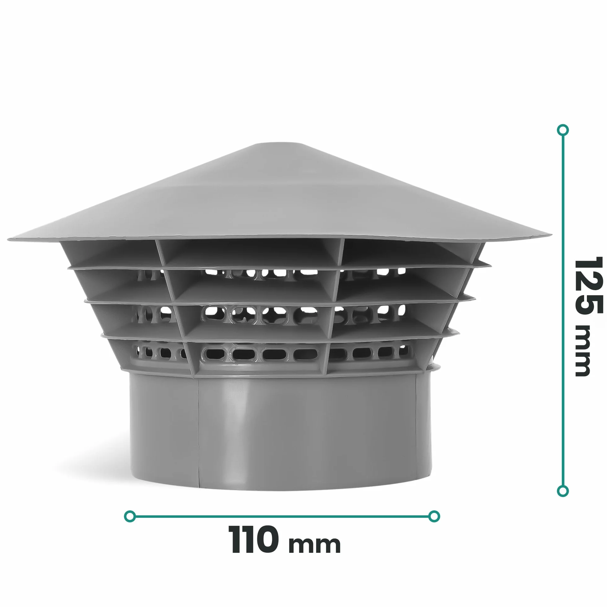 Millto™ Pokrywka Odpowietrzająca Dachowa PP Wywiewka Odpowietrznik Systemu Kanalizacji Kapturek Dachowy Rury Odpływowej (Szary | 110 mm)