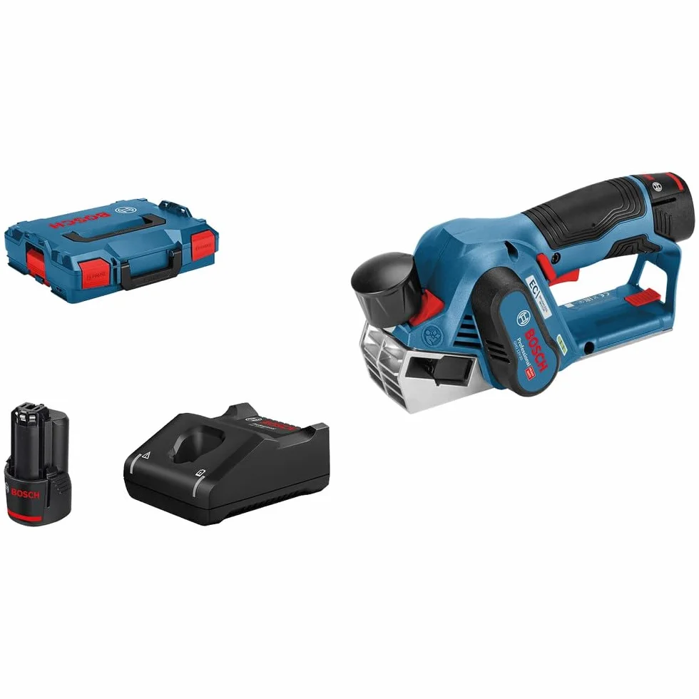 Bosch Professional GHO 12V-20 akumulatorowy strug 12V 56 mm 2 akumulatory GBA 12V 3.0Ah ładowarka L-BOXX
