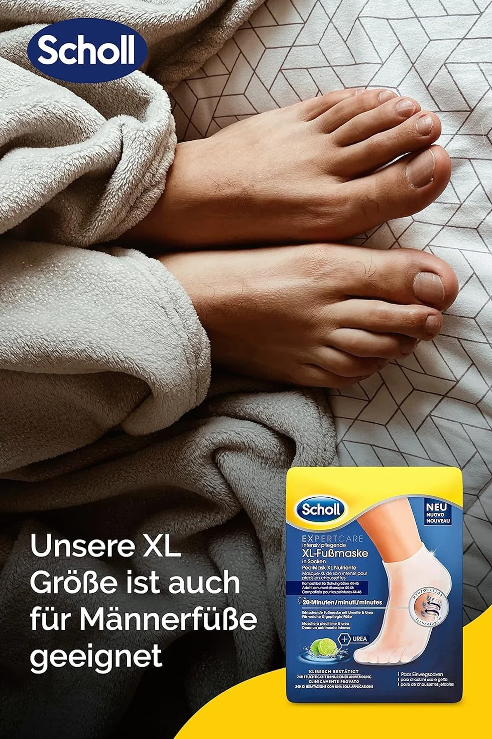 Scholl EC intensywnie pielęgnująca maska do stóp LimetteundUrea Bundle – nawilżająca pielęgnacja – 6 x 1 para jednorazowych skarpet.