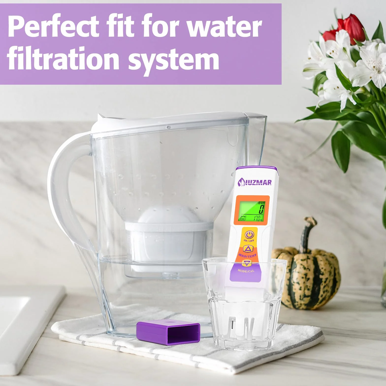 UIUZMAR Cyfrowy miernik TDS wody, tester wody pitnej, wody z kranu, 3 w 1 PPM EC miernik temperatury z wyświetlaczem LCD, nadaje się do filtrowanej wody, systemów RO, wody ze studni