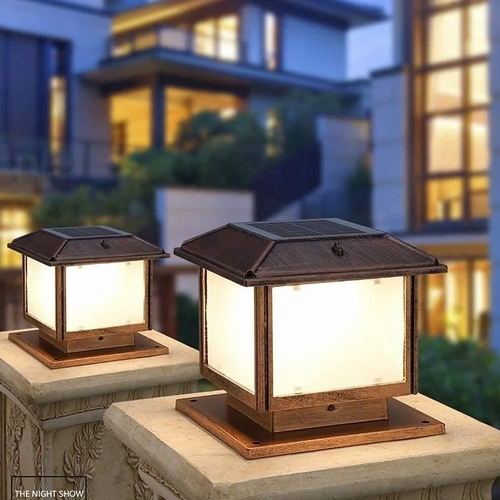 Lampy Solarne Na Słupki Ogrodowe, Kwadratowe Lampy Solarne W Stylu Retro, Lampa Uliczna Na Podwórko, Taras, Brama, Ganek, Latarnia Led, Słupek Oświetleniowy, Panele
