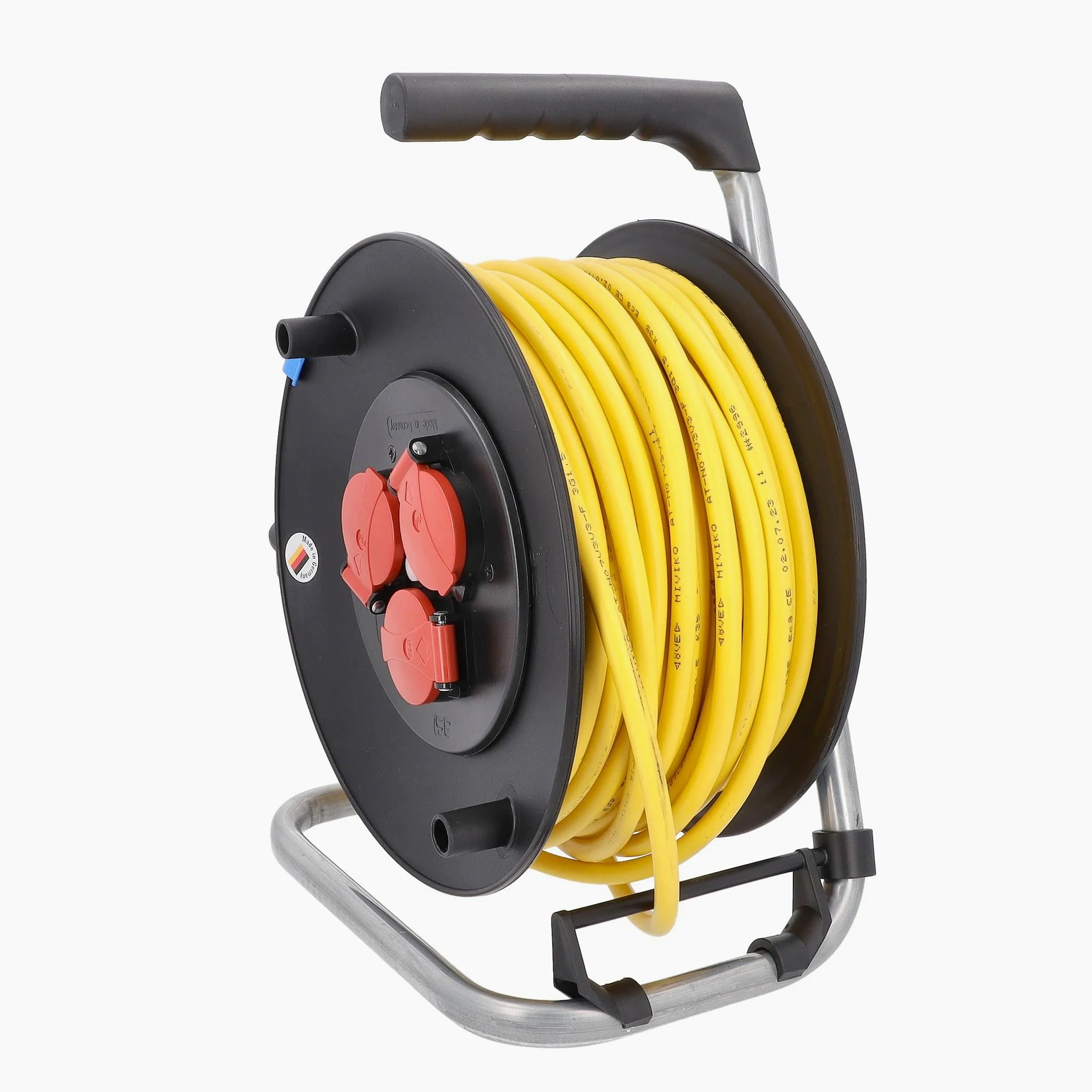 as - Schwabe 10137 Professional Kabel Kołowrotek z 3 Gniazdami Ochronnymi, IP44, 230 V/16 A, Długość Kabla 40 Metrów, Czarny