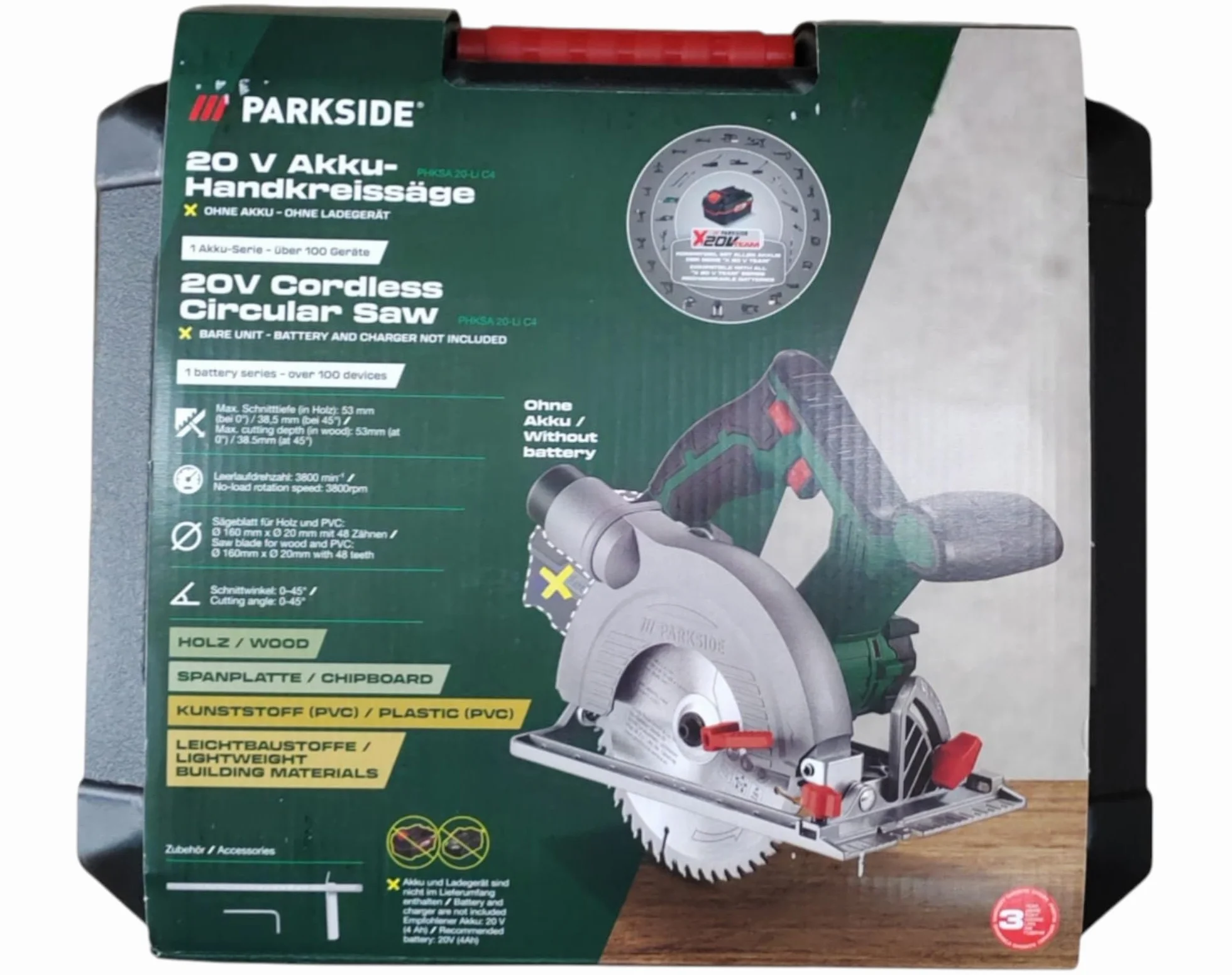 PARKSIDE® 20 V akumulatorowa ręczna piła tarczowa PHKSA 20-Li, bez akumulatora i ładowarki