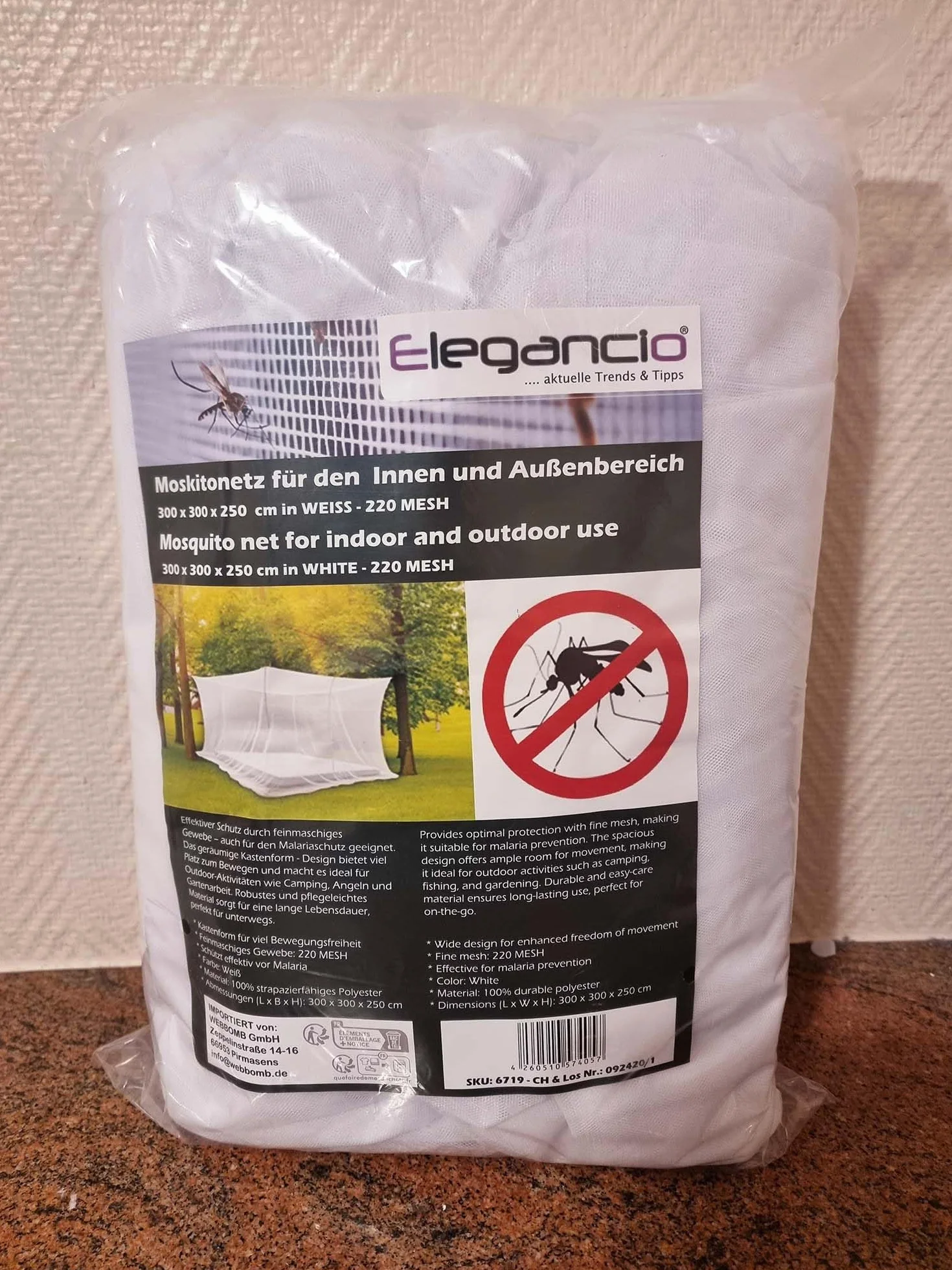 Moskitiera XXL 220 Mesh 300x300x250 cm podwójna podróżna biała