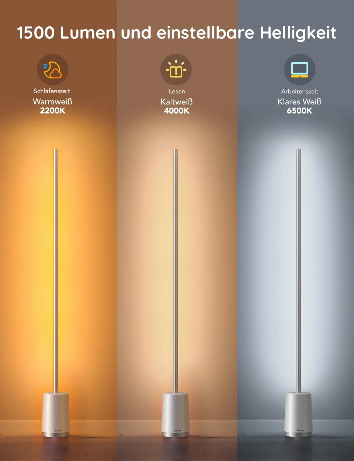 Govee Lyra Inteligentna lampa podłogowa, lampa podłogowa WiFi RGBICWW współpracuje z Alexa i Asystentem Google, kontrola aplikacji, tryby muzyczne, tryb kreatywnego majsterkowania, do sypialni domowej